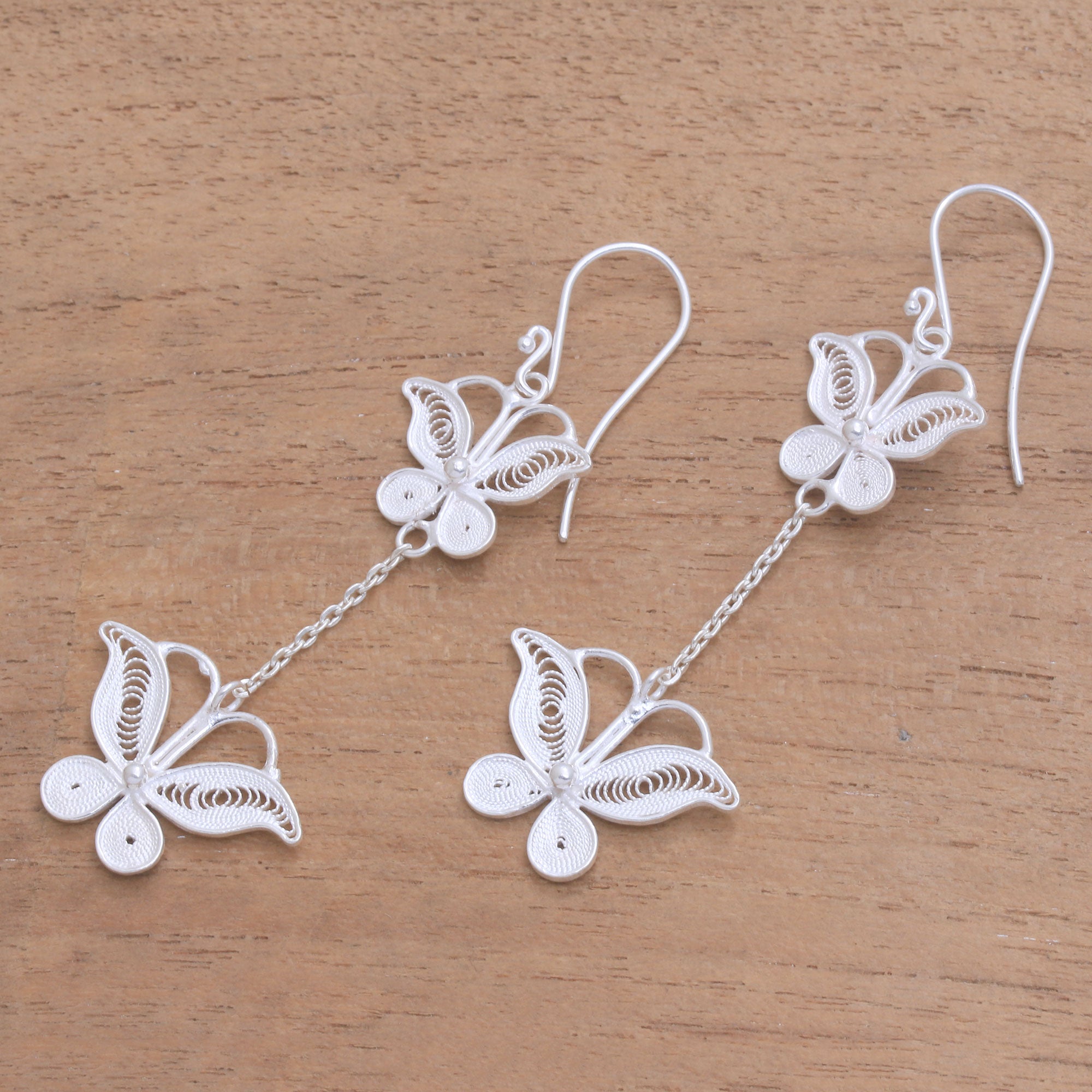 Premium Sterling Silver Filigree Butterfly Dangle Earrings