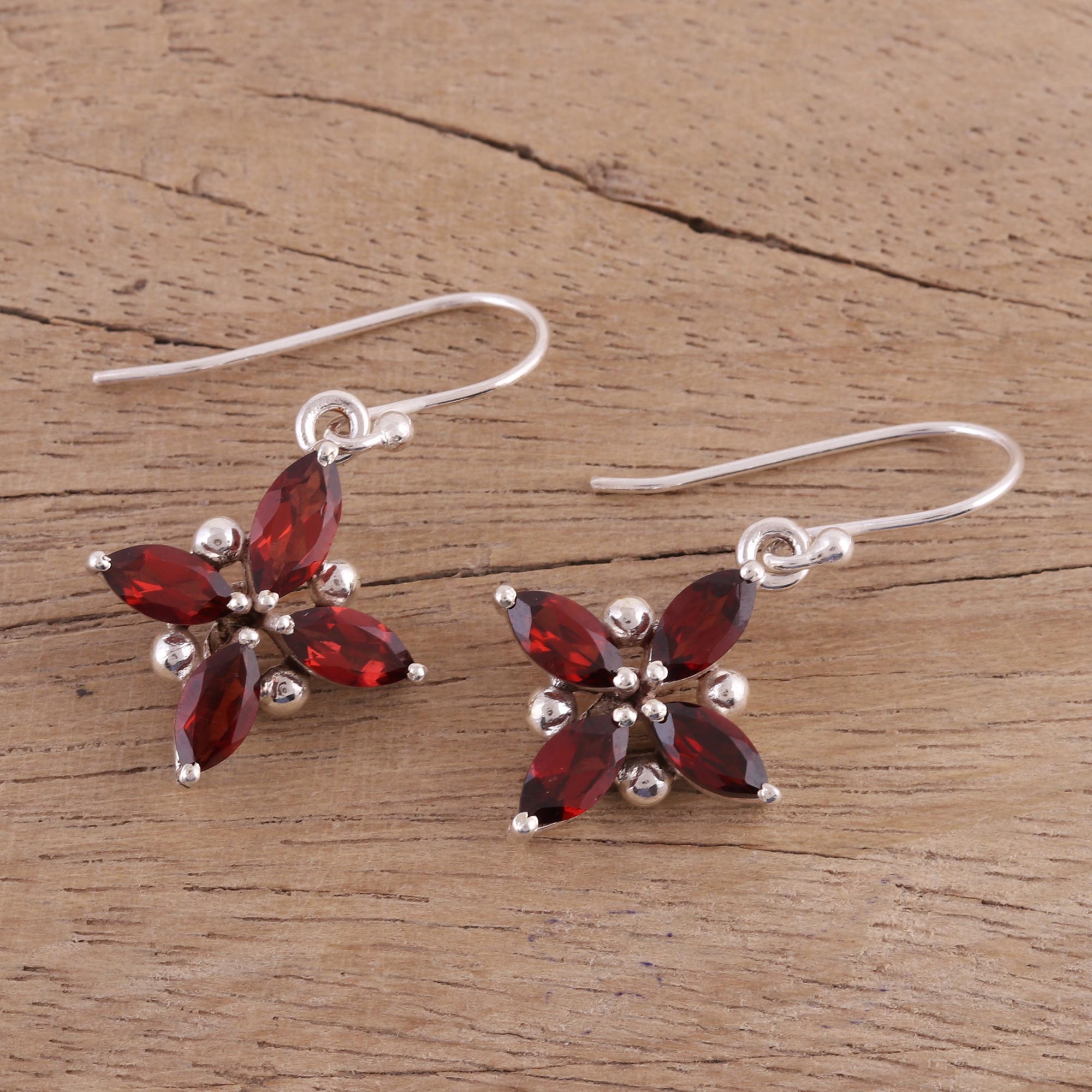 Premium Twinkling Scarlet Garnet Earrings – Rhodium Plated Sterling Silver