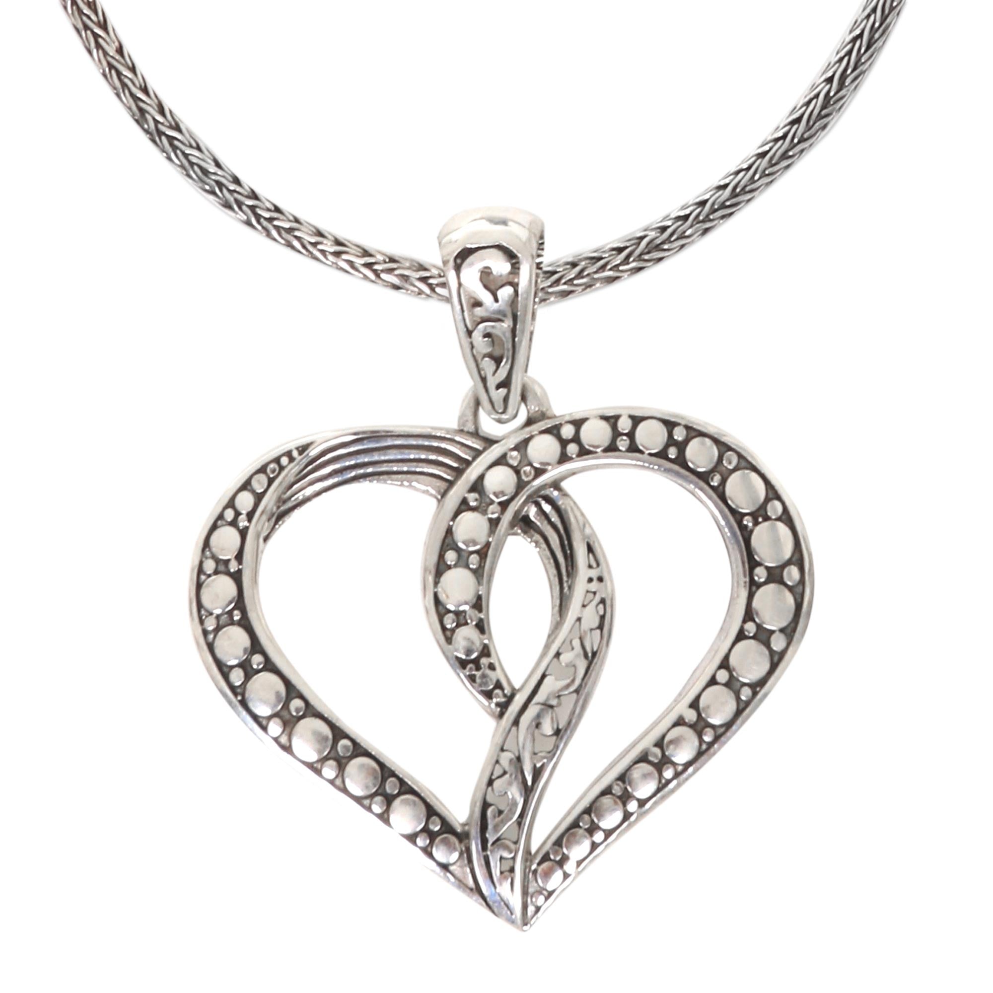 Premium Romantic Heart Necklace - Handcrafted Sterling Silver Balinese Design