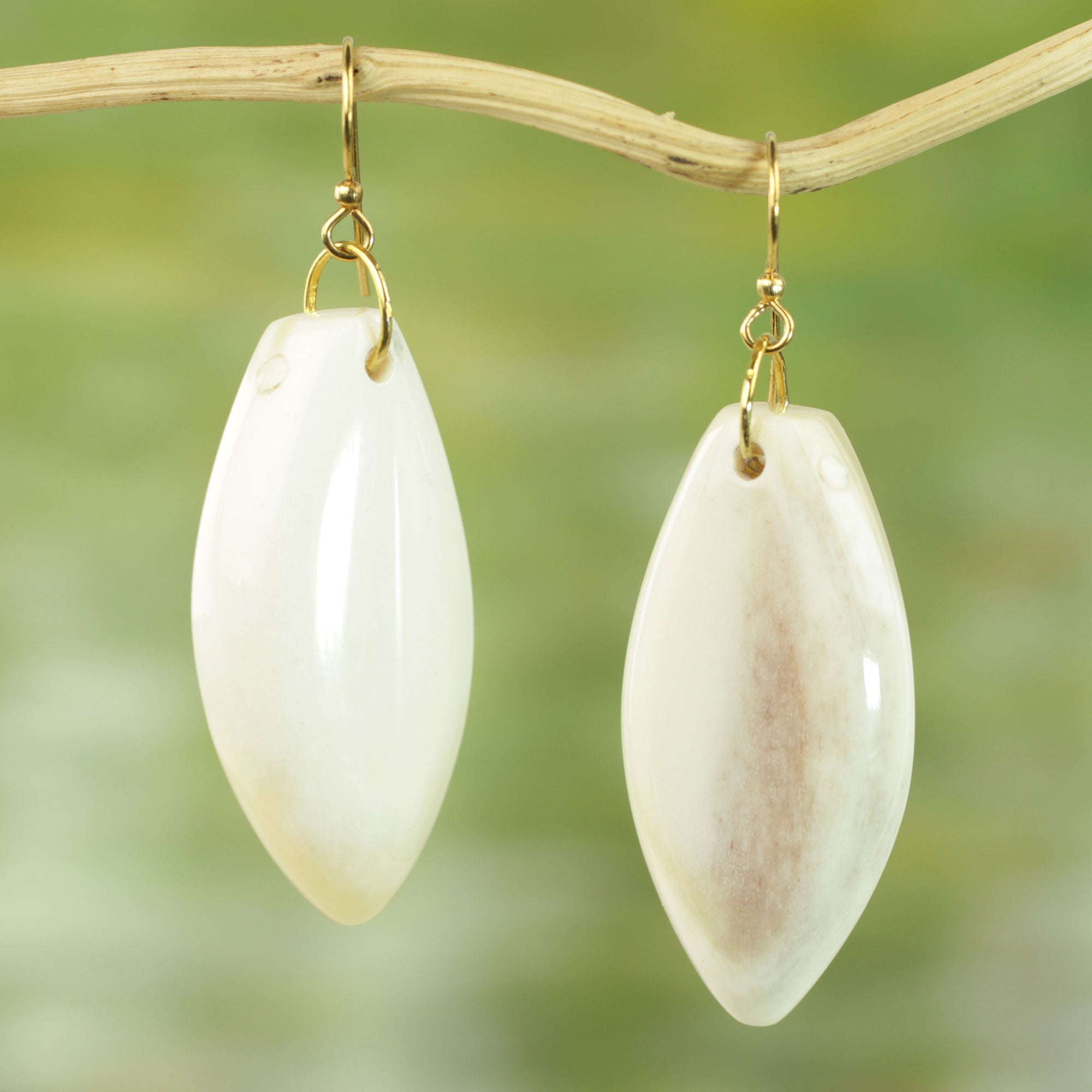 Premium Handcrafted Cow Bone Dangle Earrings - West African Artisan Collection