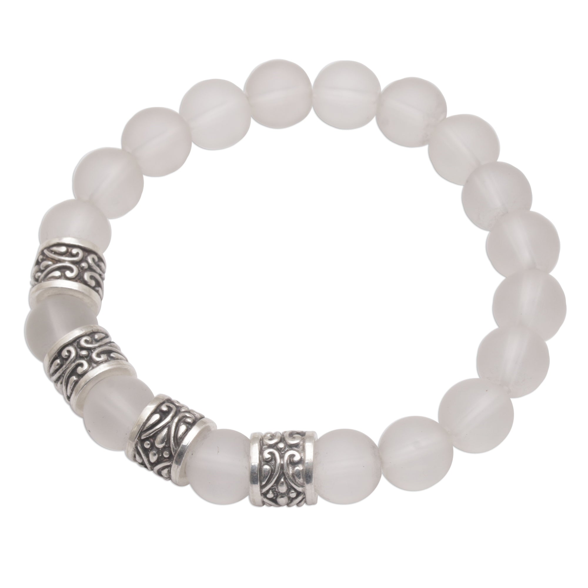 Premium Quartz & Sterling Silver Beaded Stretch Bracelet - Handcrafted Elegance