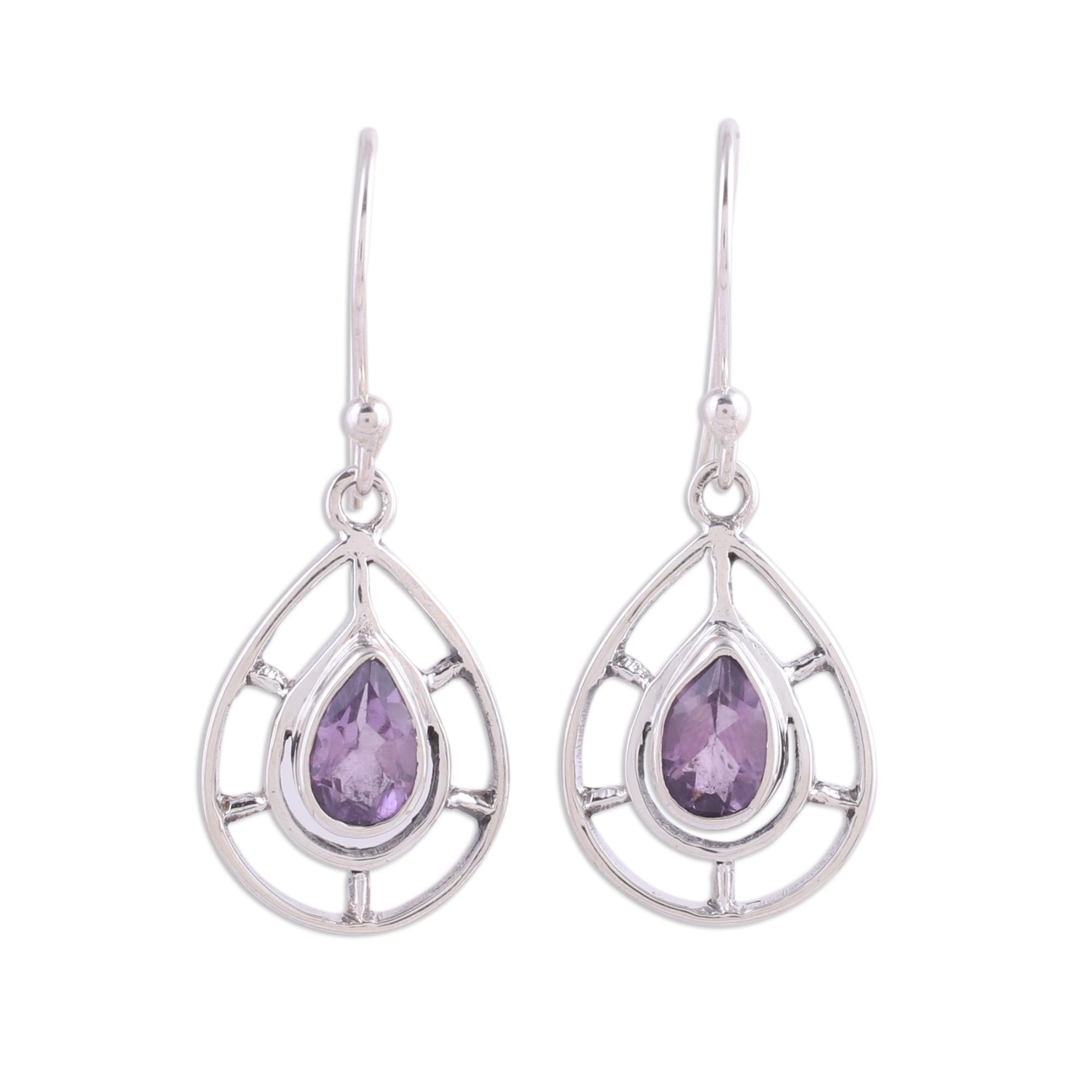 Premium Amethyst Faceted Droplet Earrings – Handcrafted Sterling Silver Dangle Earrings from India