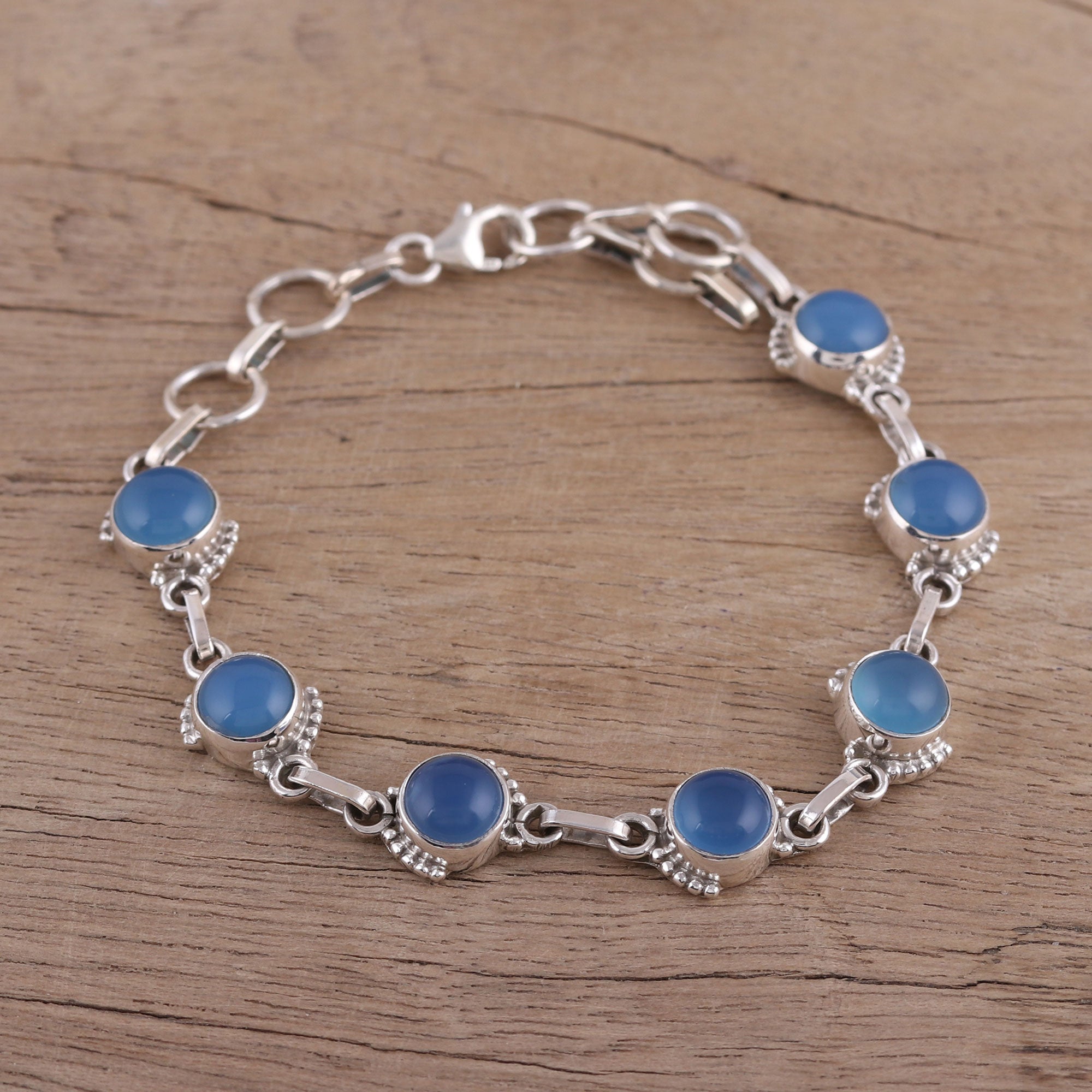 Premium Blue Chalcedony Sterling Silver Bracelet – Handcrafted Elegance from India