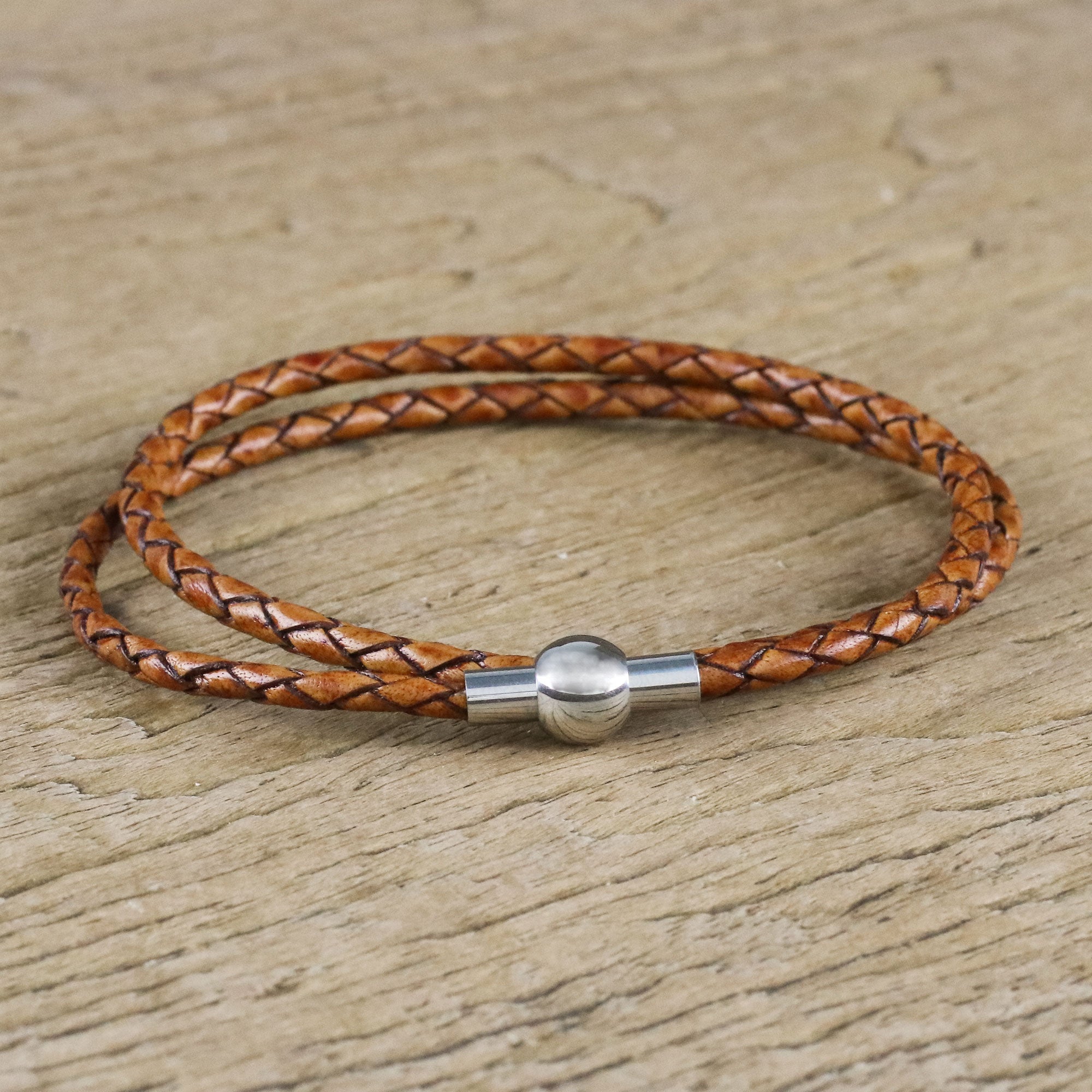 Premium Brown Leather Wrap Bracelet – Handcrafted Charm from Thailand