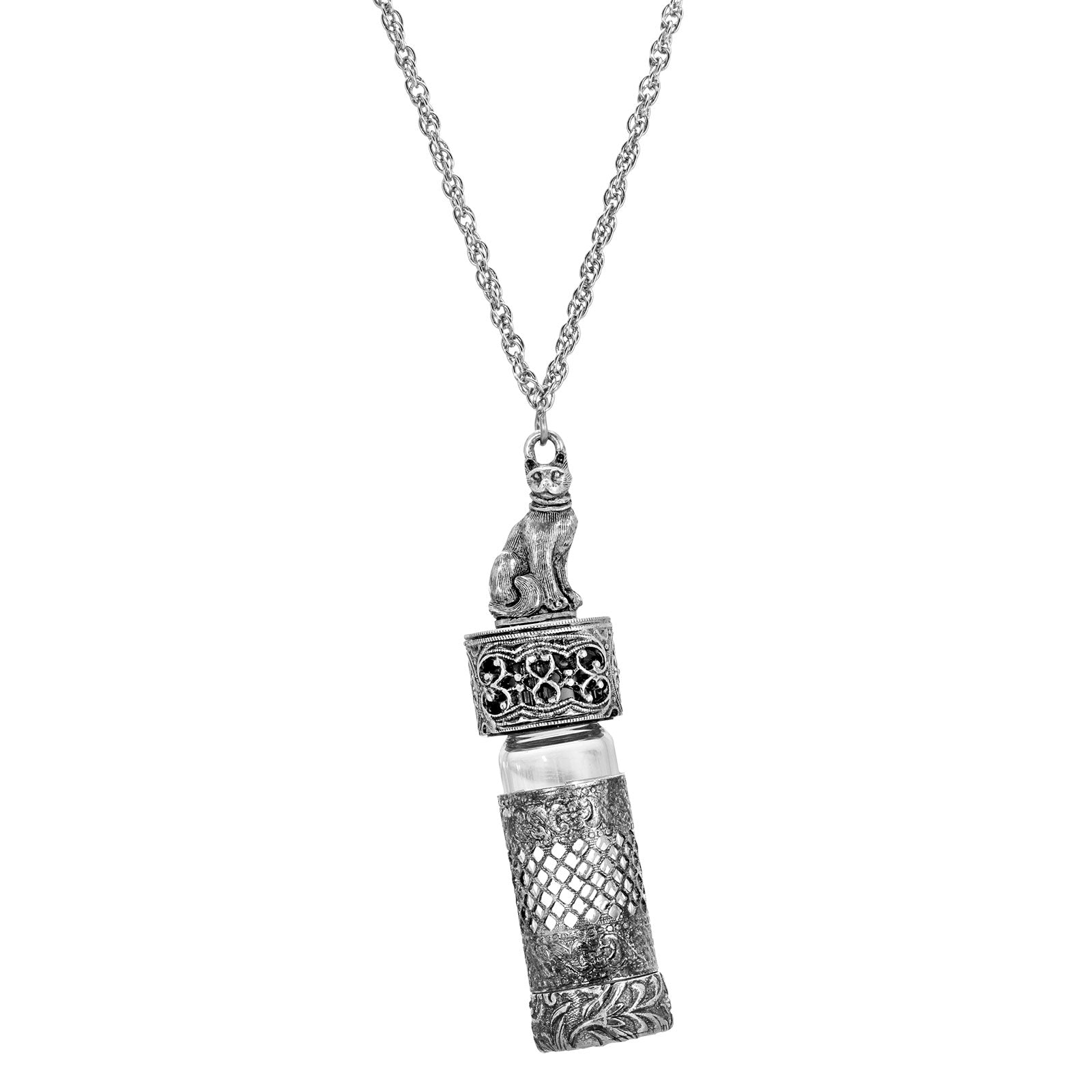 Premium 1928 Jewelry® Pewter Cat Vial Necklace - Silver Tone