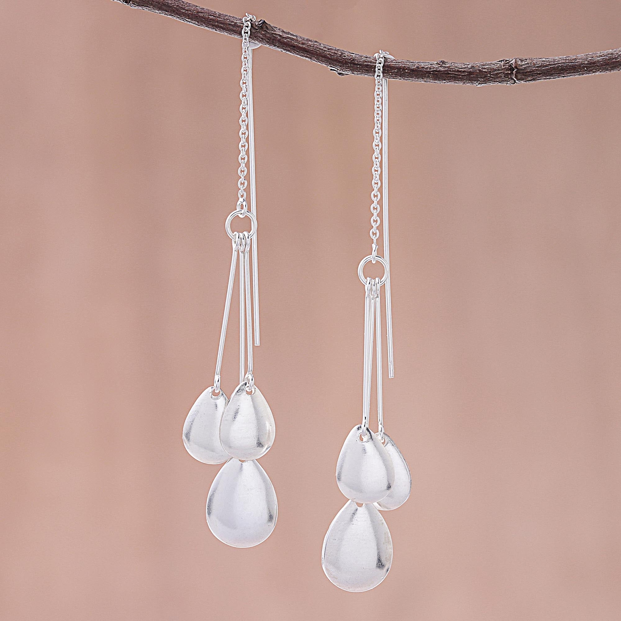 Premium Sterling Silver Drop-Pattern Dangle Earrings - Handcrafted in Thailand