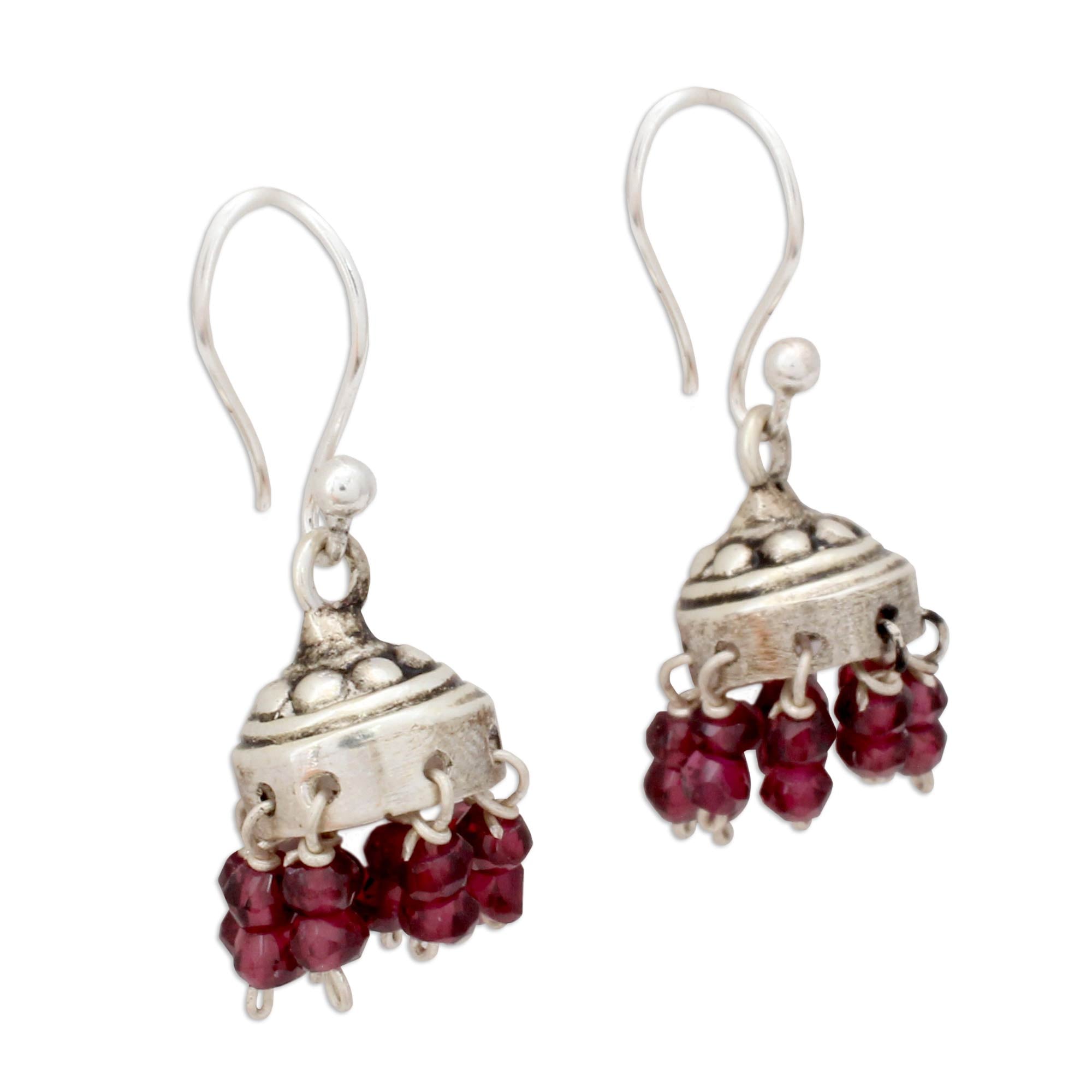 Premium Traditional Grace Garnet & Silver Jhumki Chandelier Earrings | Handcrafted Elegance