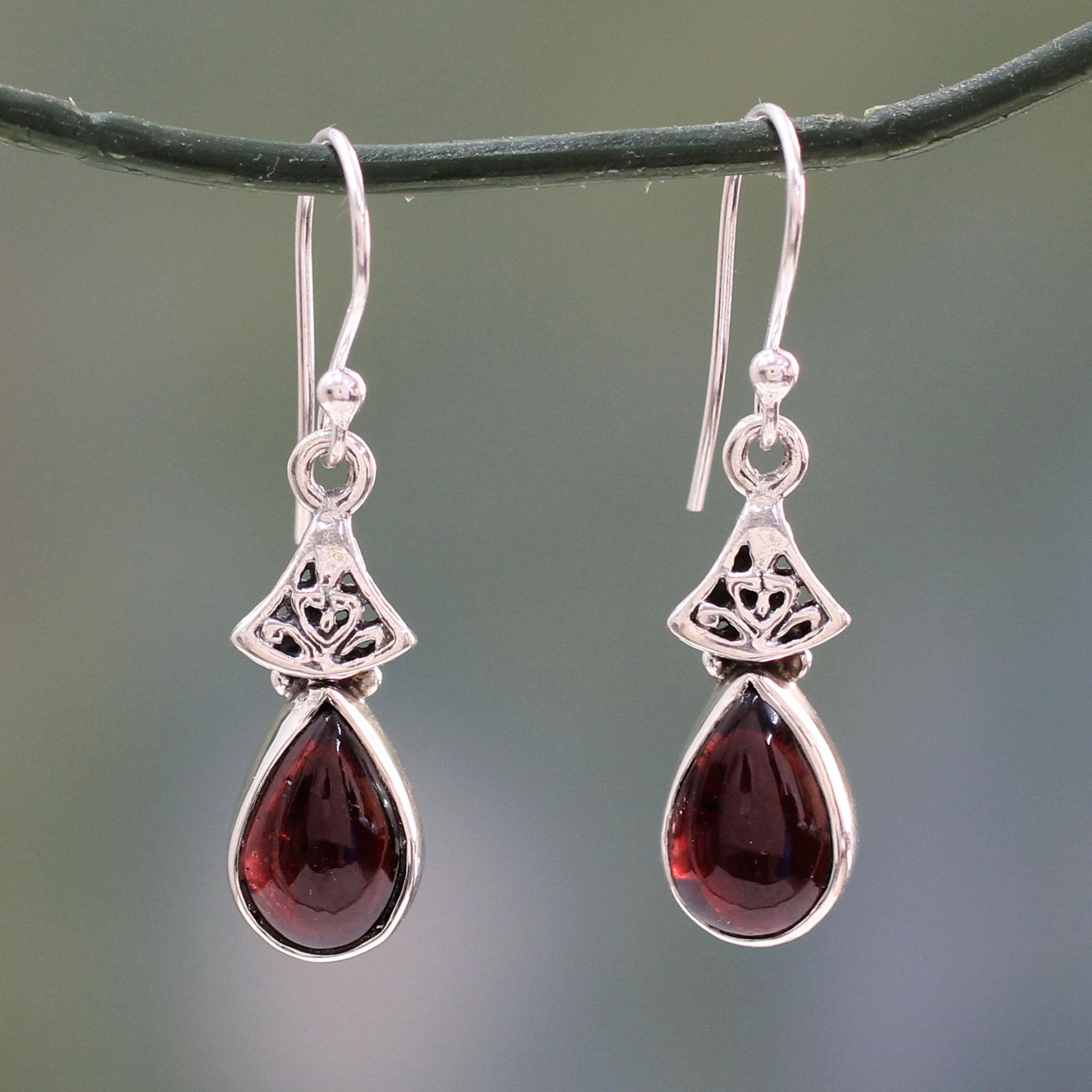 Premium Crimson Morn Garnet Earrings in Sterling Silver - Handcrafted in India