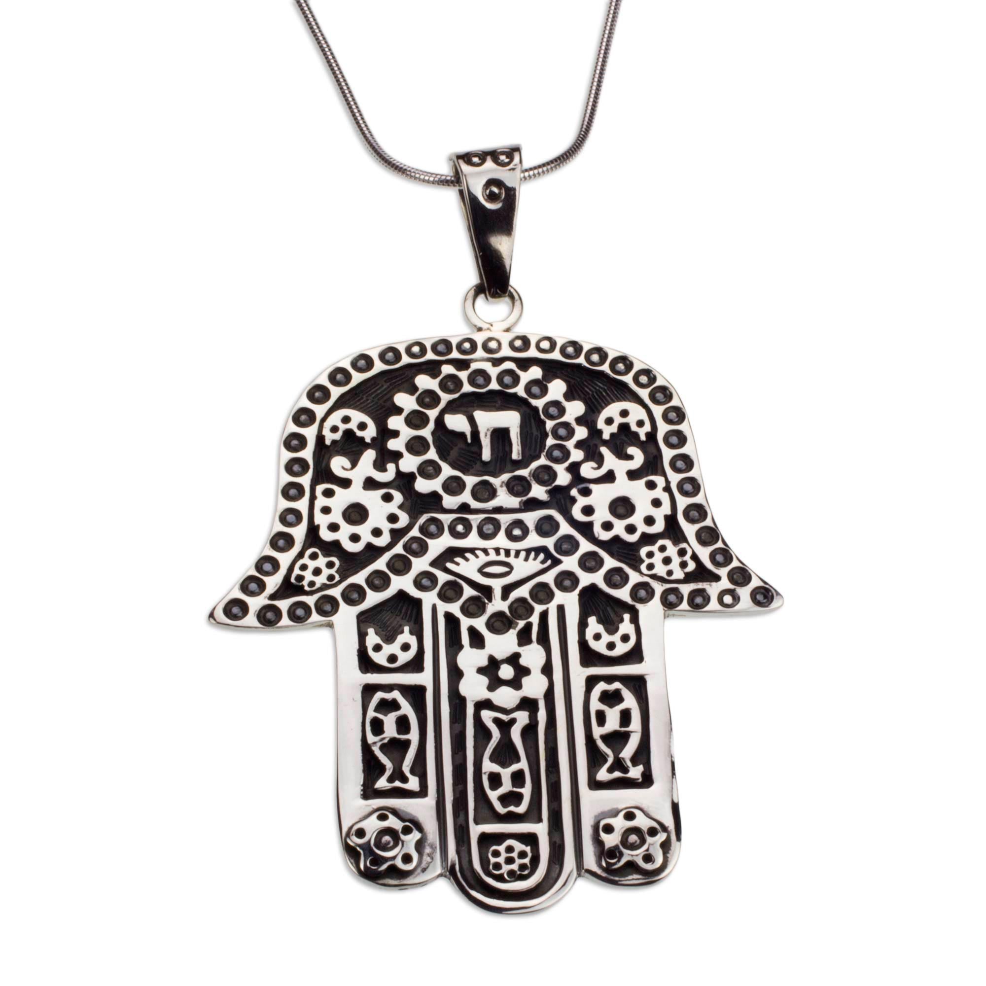 Premium Hamsa Amulet Necklace - Taxco Sterling Silver Handcrafted Jewelry