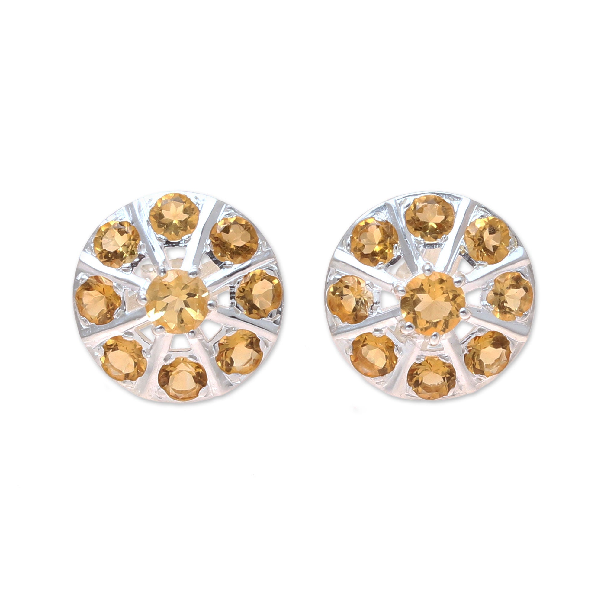 Premium Citrine Button Earrings - Handcrafted Sterling Silver Jewelry from India