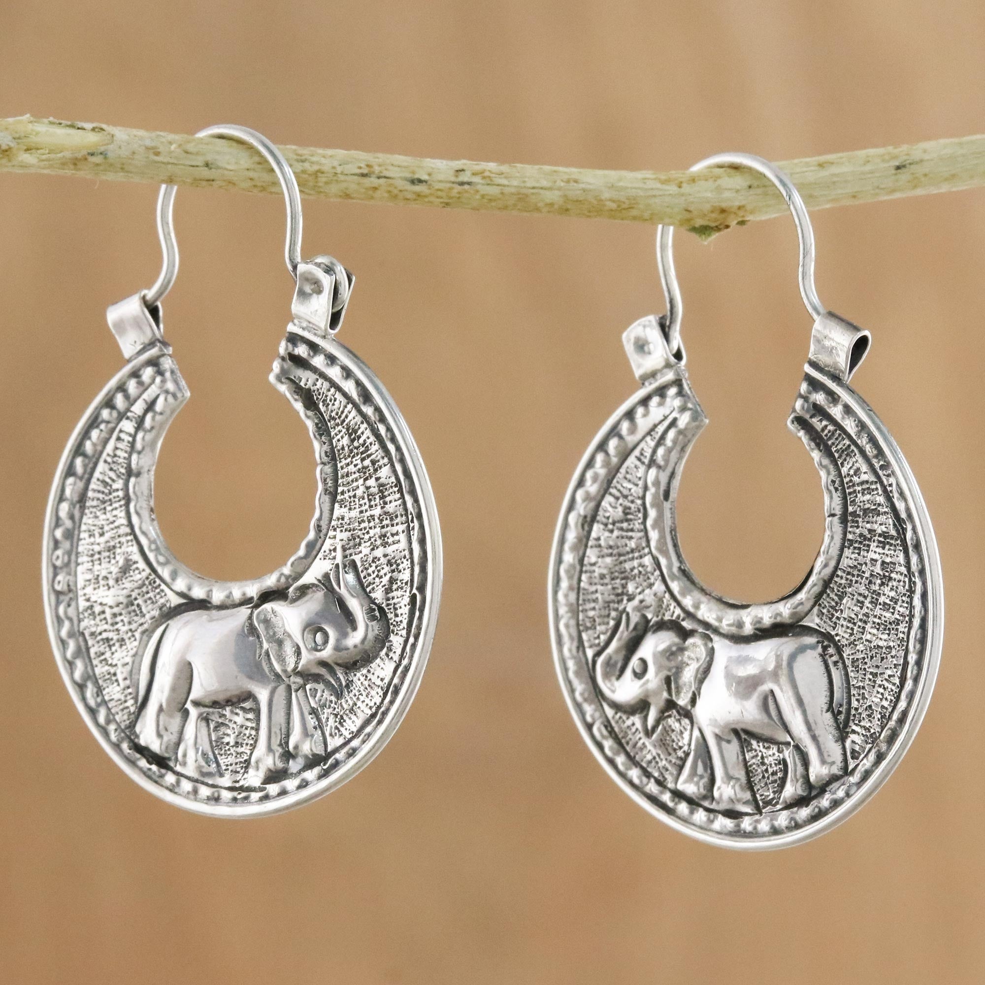 Premium Sterling Silver Elephant Hoop Earrings – Handcrafted in Thailand