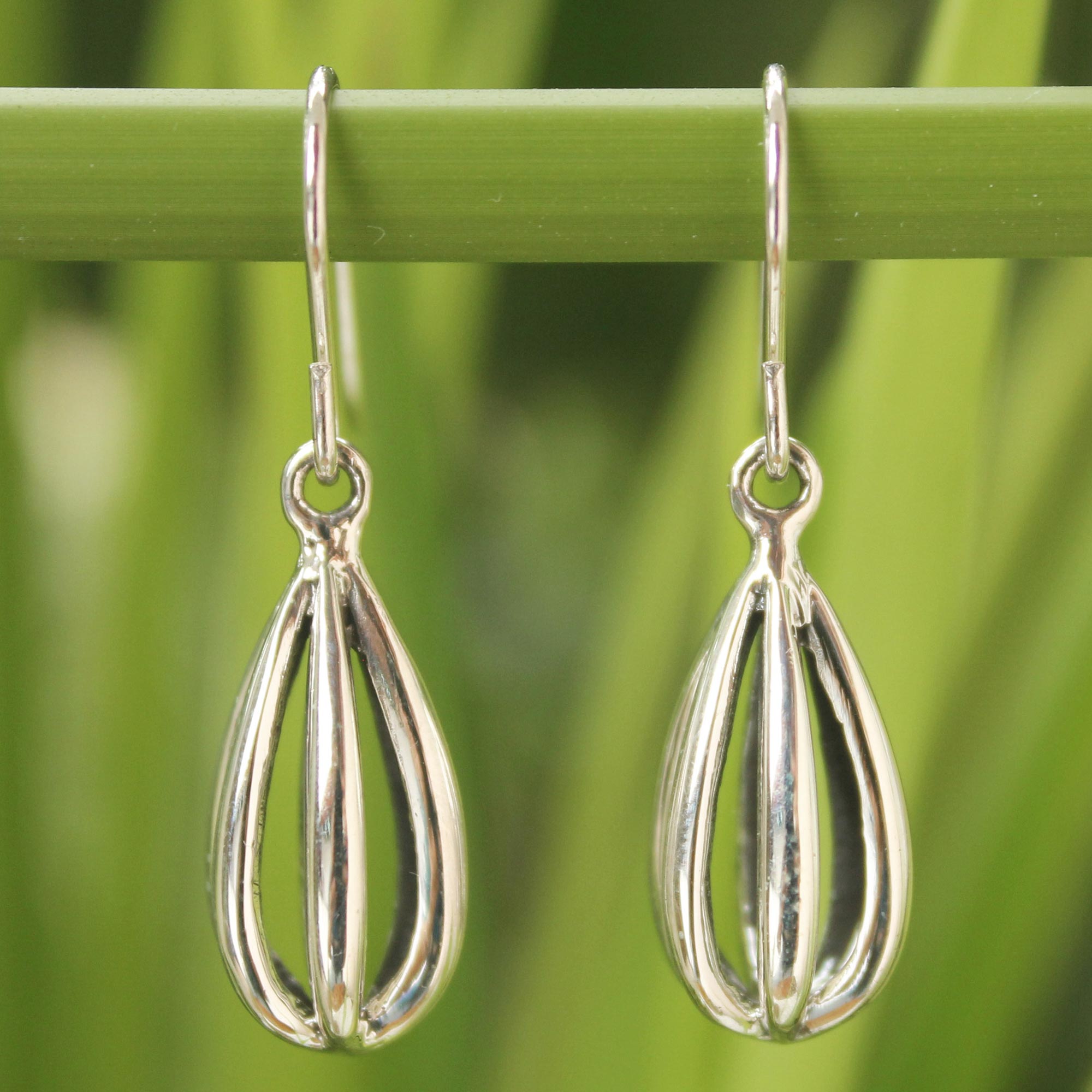 Premium Sterling Silver Birdcage Dangle Earrings - Handcrafted Elegance