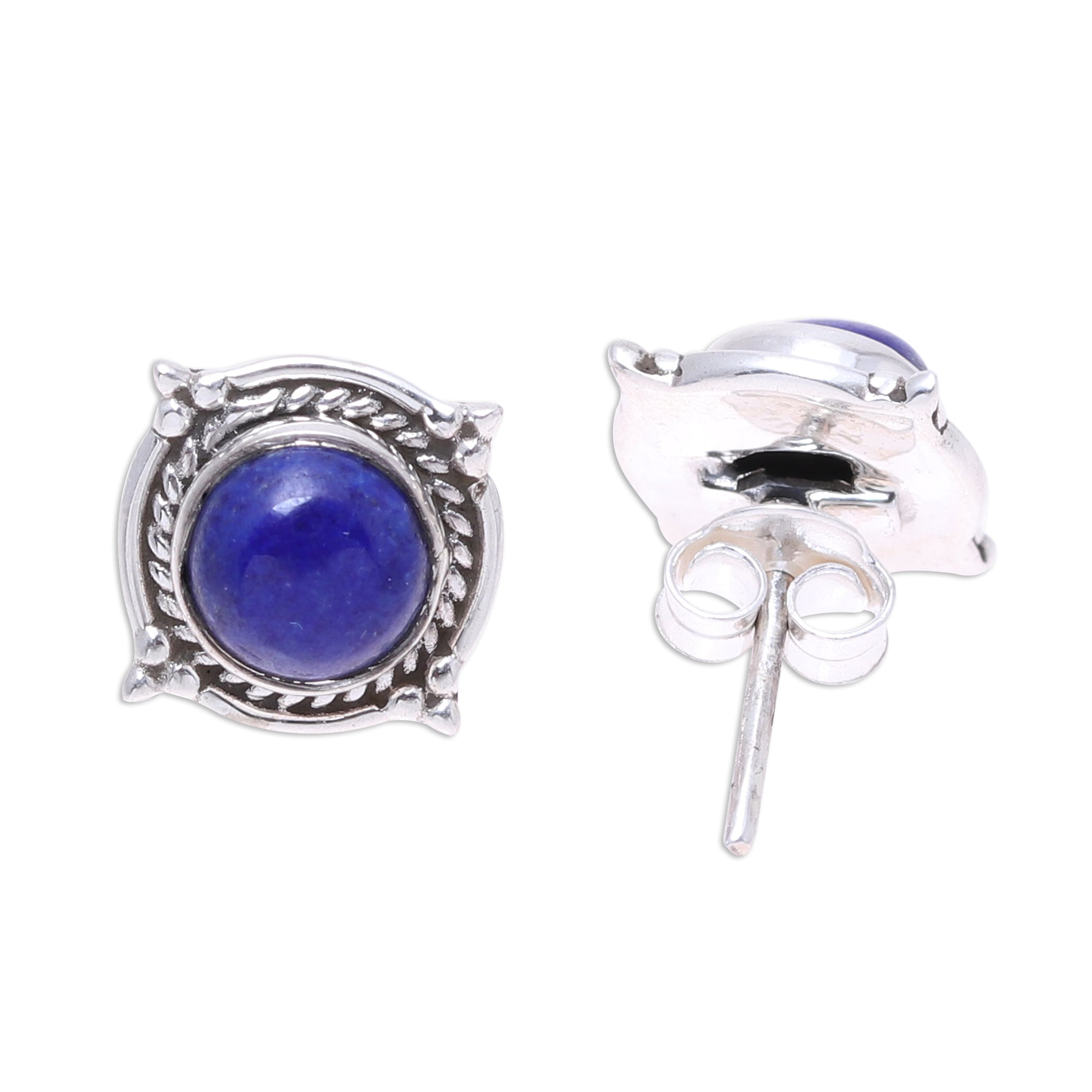 Premium Lapis Lazuli Stud Earrings - Elegant Indian Sterling Silver Design