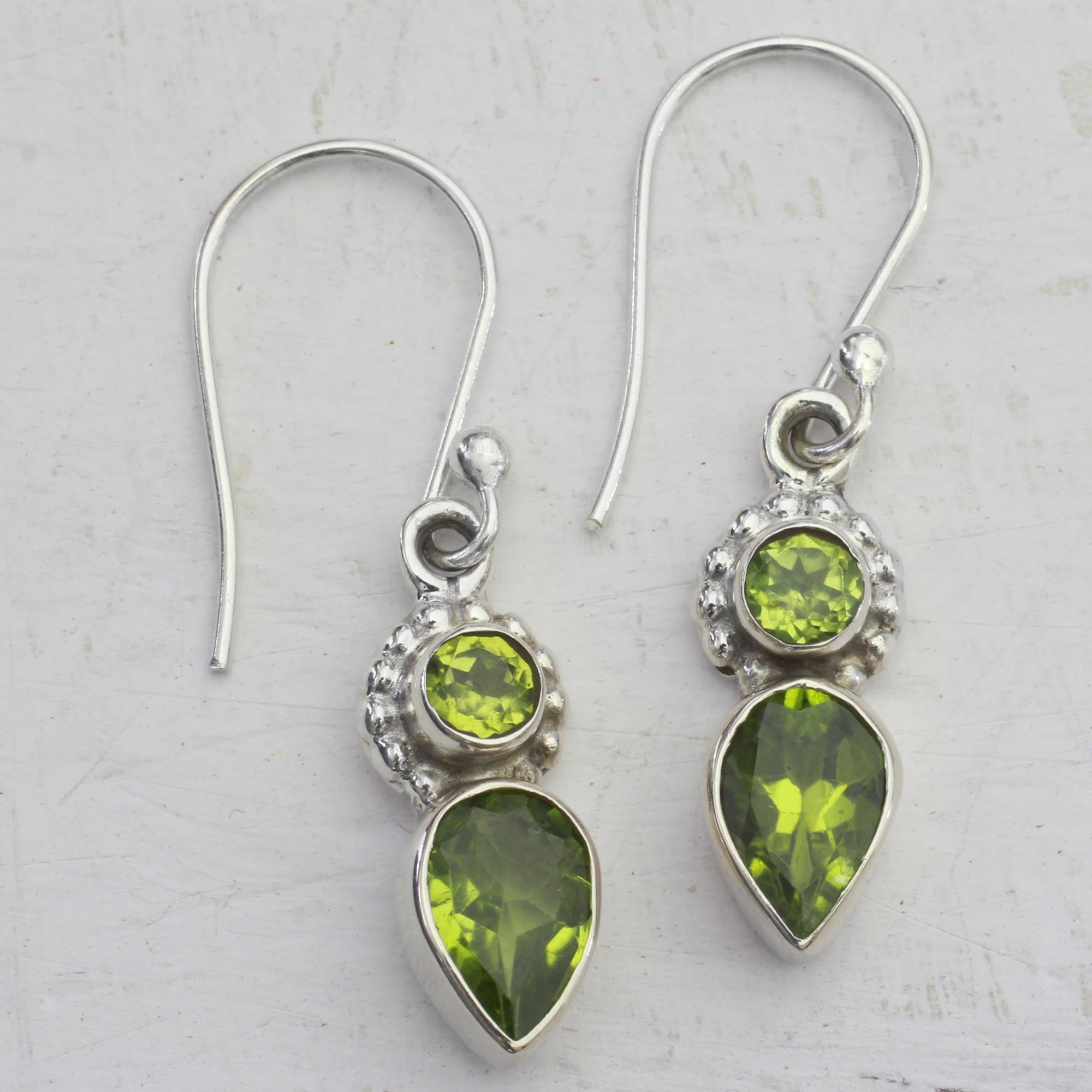 Premium Forest Sparkle Peridot Sterling Silver Dangle Earrings - Handcrafted in India