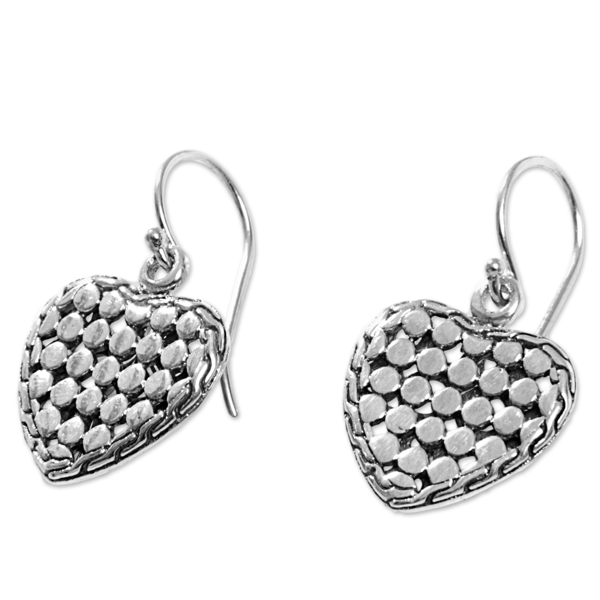 Premium Heart of Steel Dangle Earrings - Handmade Sterling Silver Jewelry