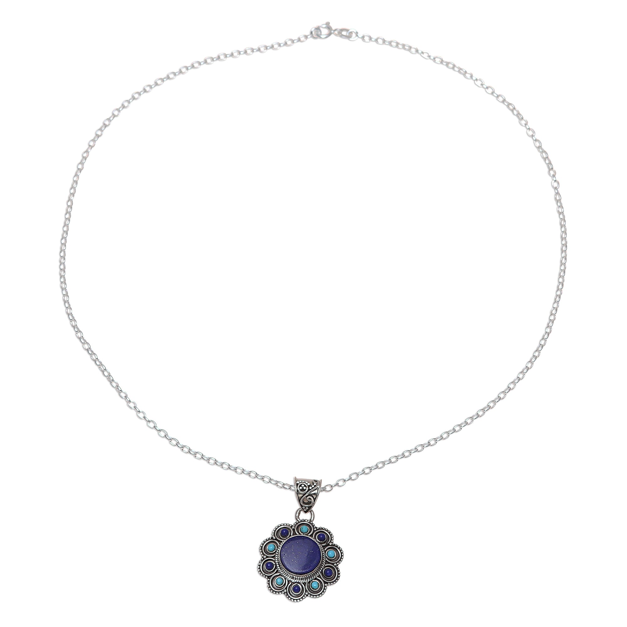 Premium Magical Bloom Lapis Lazuli & Turquoise Pendant Necklace