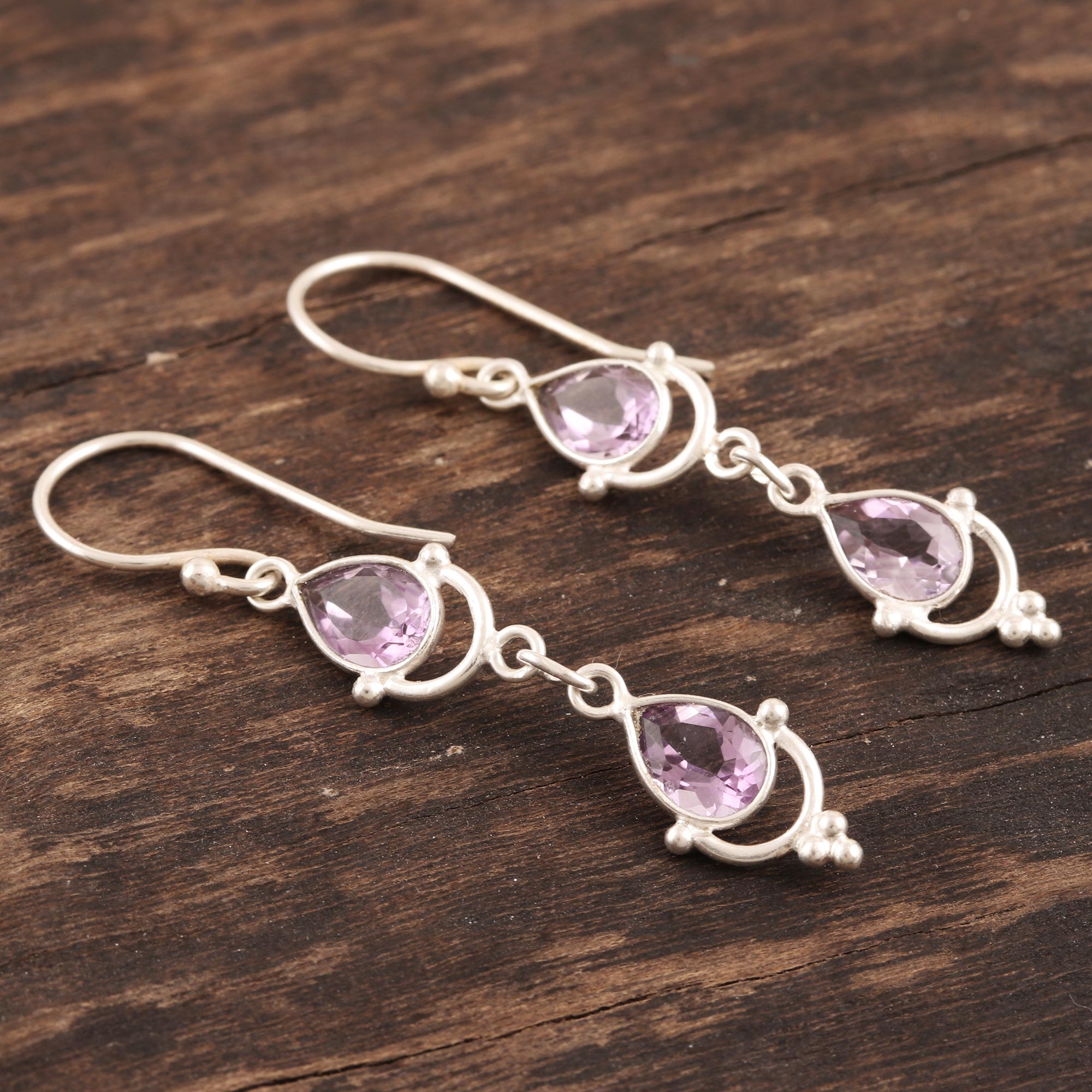 Premium Royal Rain Amethyst Sterling Silver Dangle Earrings – Handcrafted Elegance