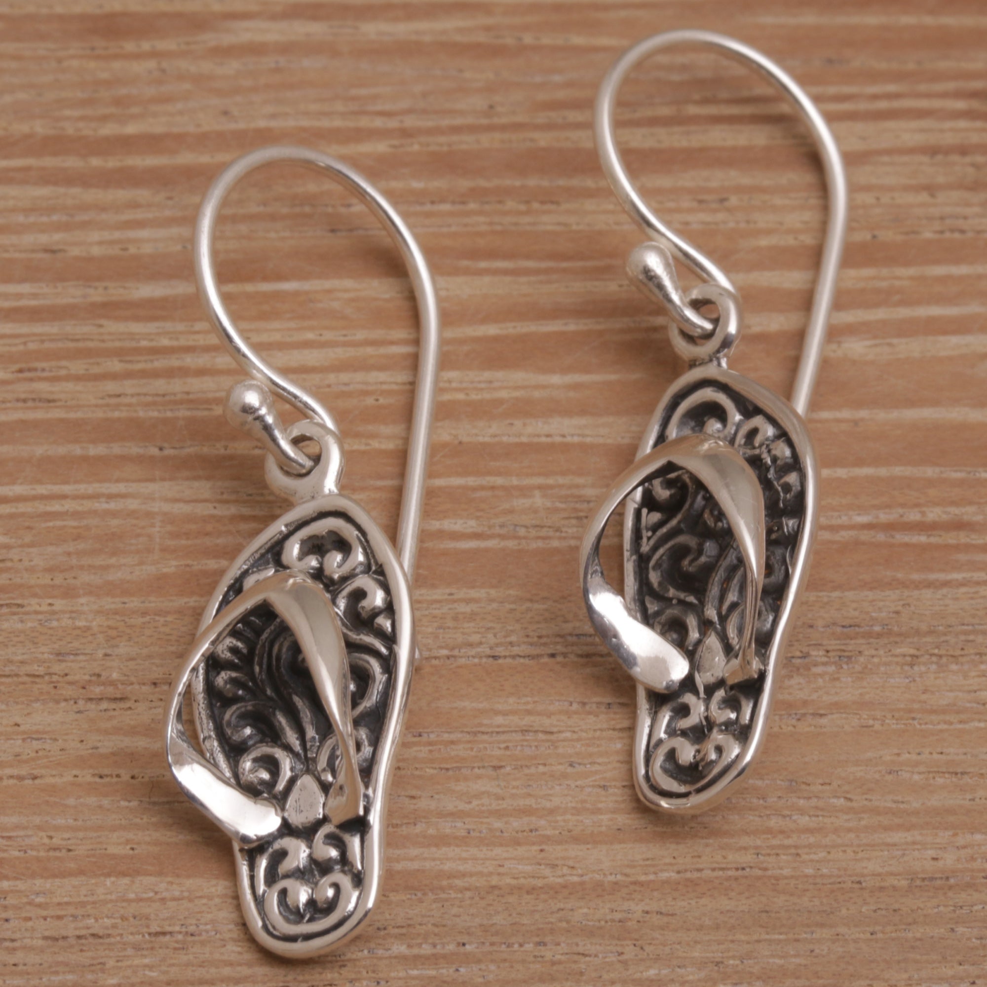 Premium Handmade Sterling Silver Sandal Dangle Earrings from Bali