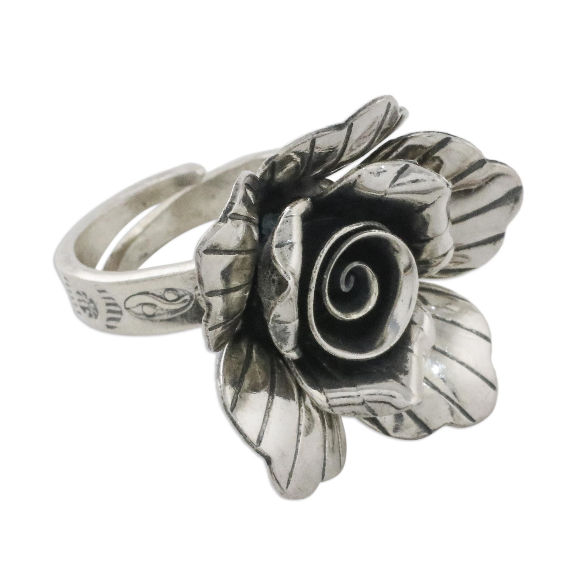 Premium Handcrafted Hill Tribe Silver Jasmine Cocktail Ring