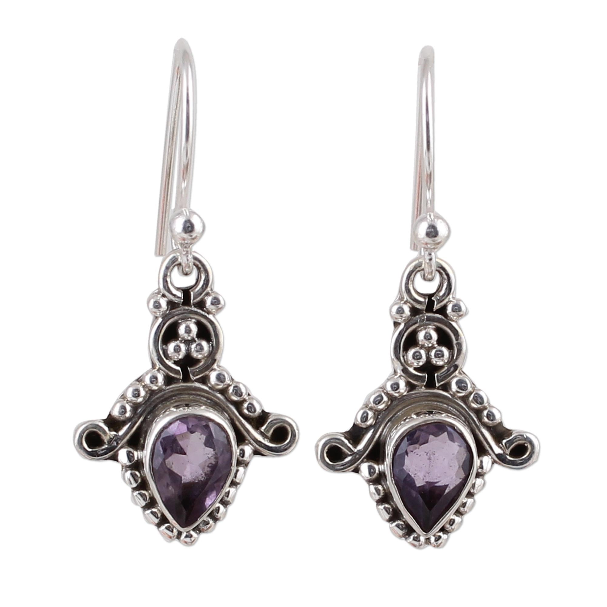 Premium Dotted Delight Amethyst Teardrop Earrings - Handcrafted Sterling Silver Jewelry