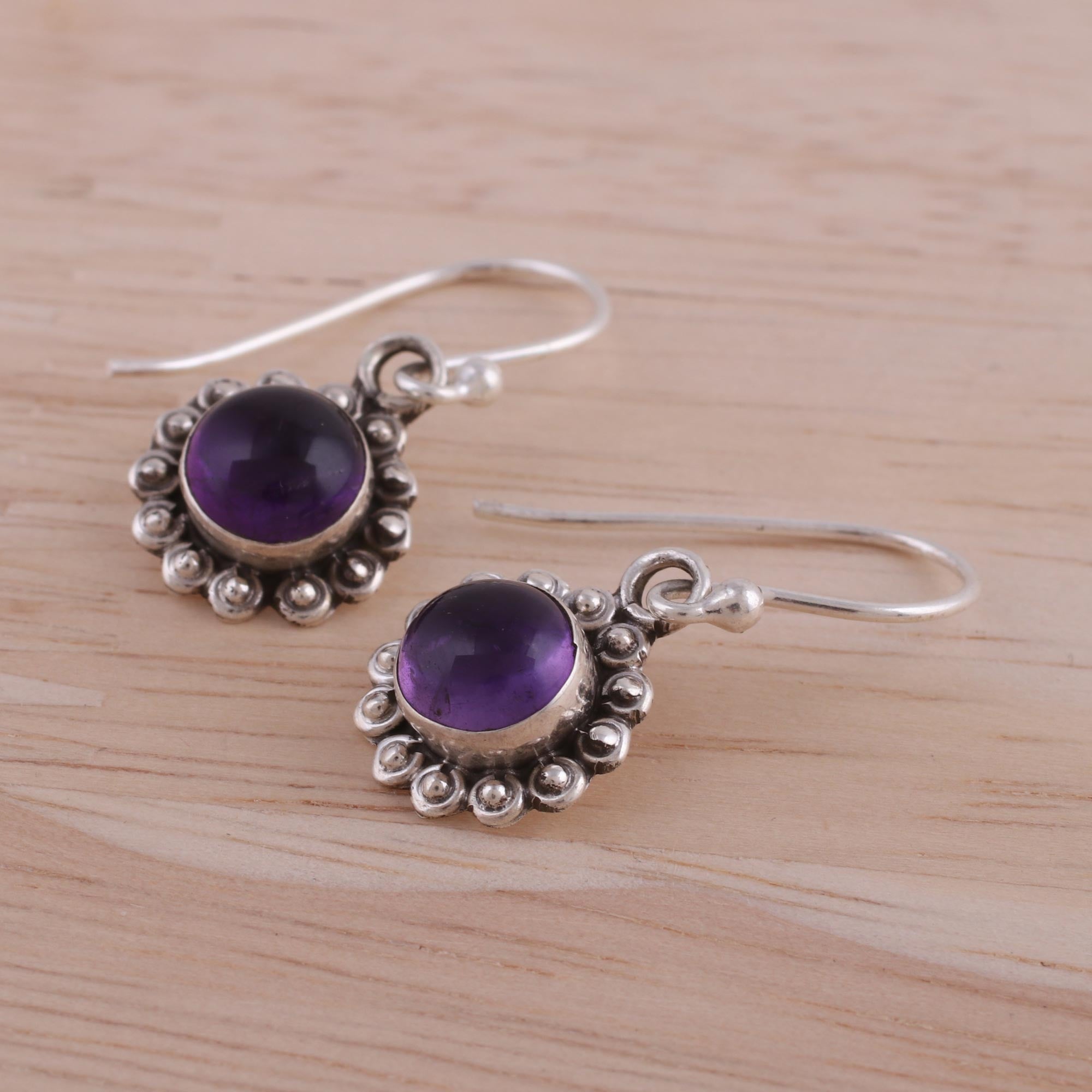 Premium Indian Amethyst Floral Dangle Earrings in Sterling Silver