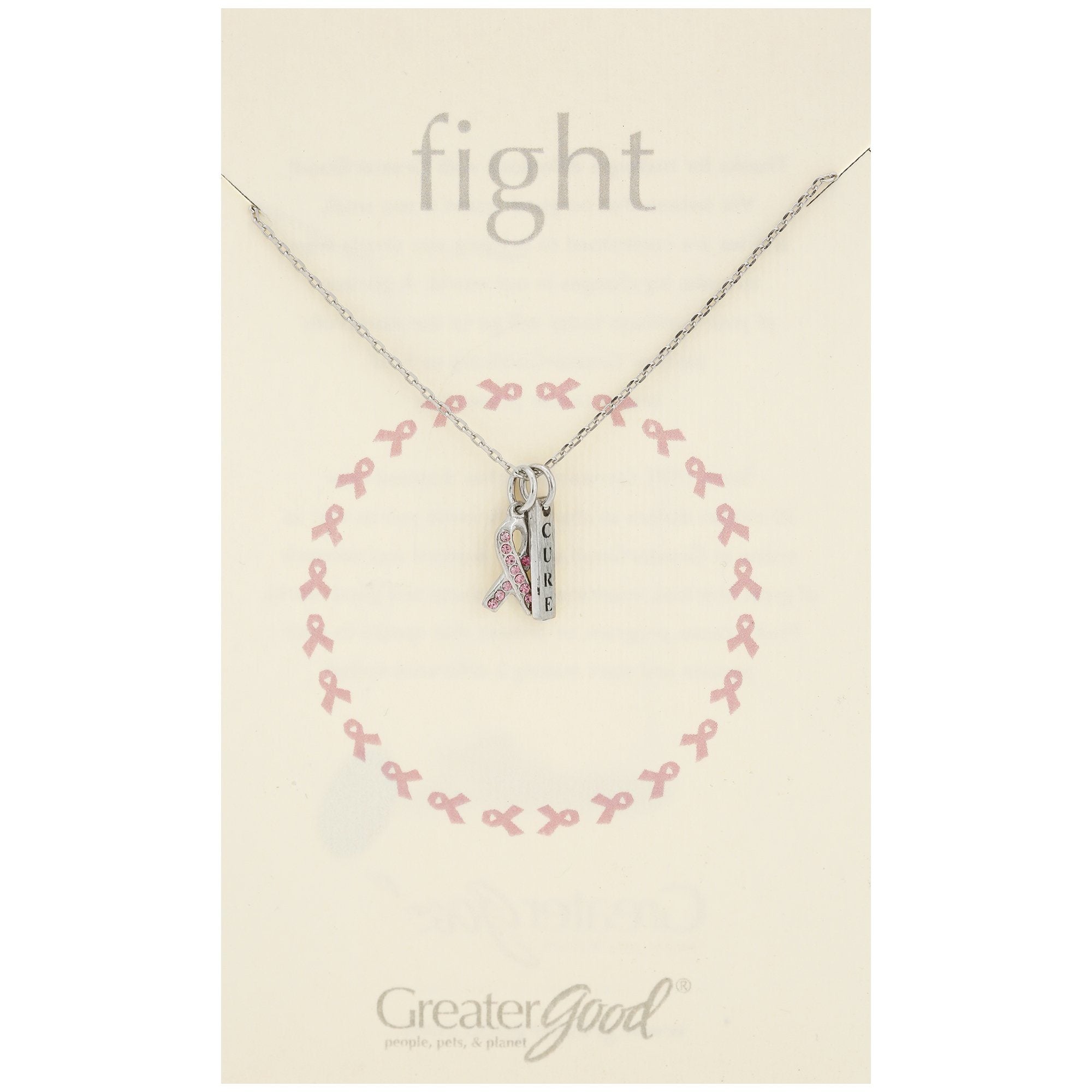 Premium Pink Ribbon Inspirational Pewter Necklace