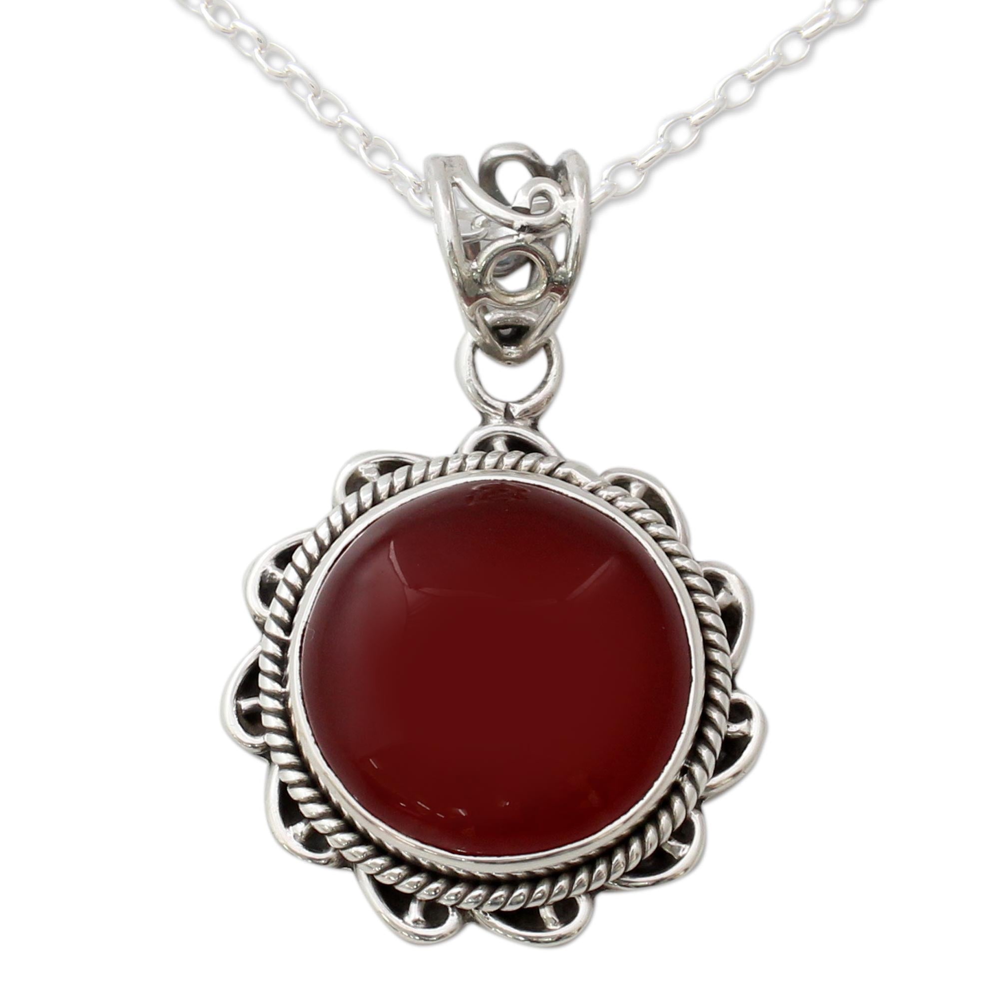 Premium Burst of Passion Necklace - Handcrafted Sterling Silver & Carnelian Jewelry