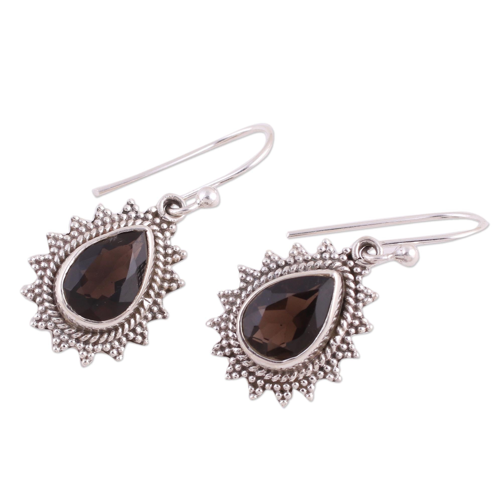 Premium Smoky Quartz Drop Earrings – Handcrafted Sterling Silver Jewelry from India