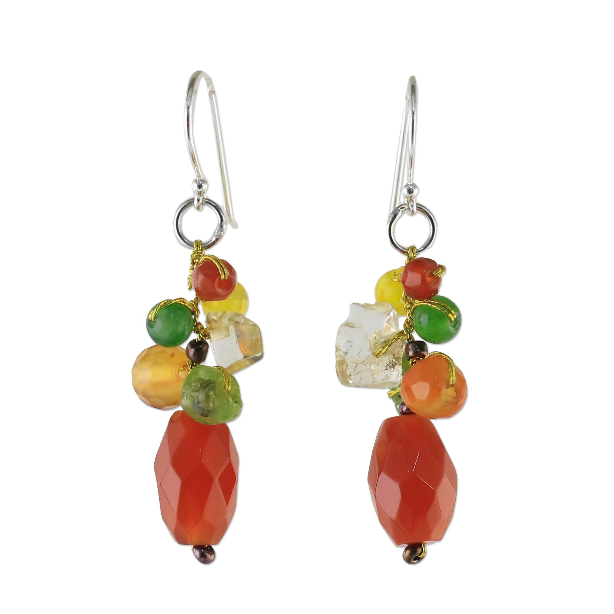 Premium Wistful Memory Carnelian Multi-Gemstone Dangle Earrings – Handcrafted in Thailand