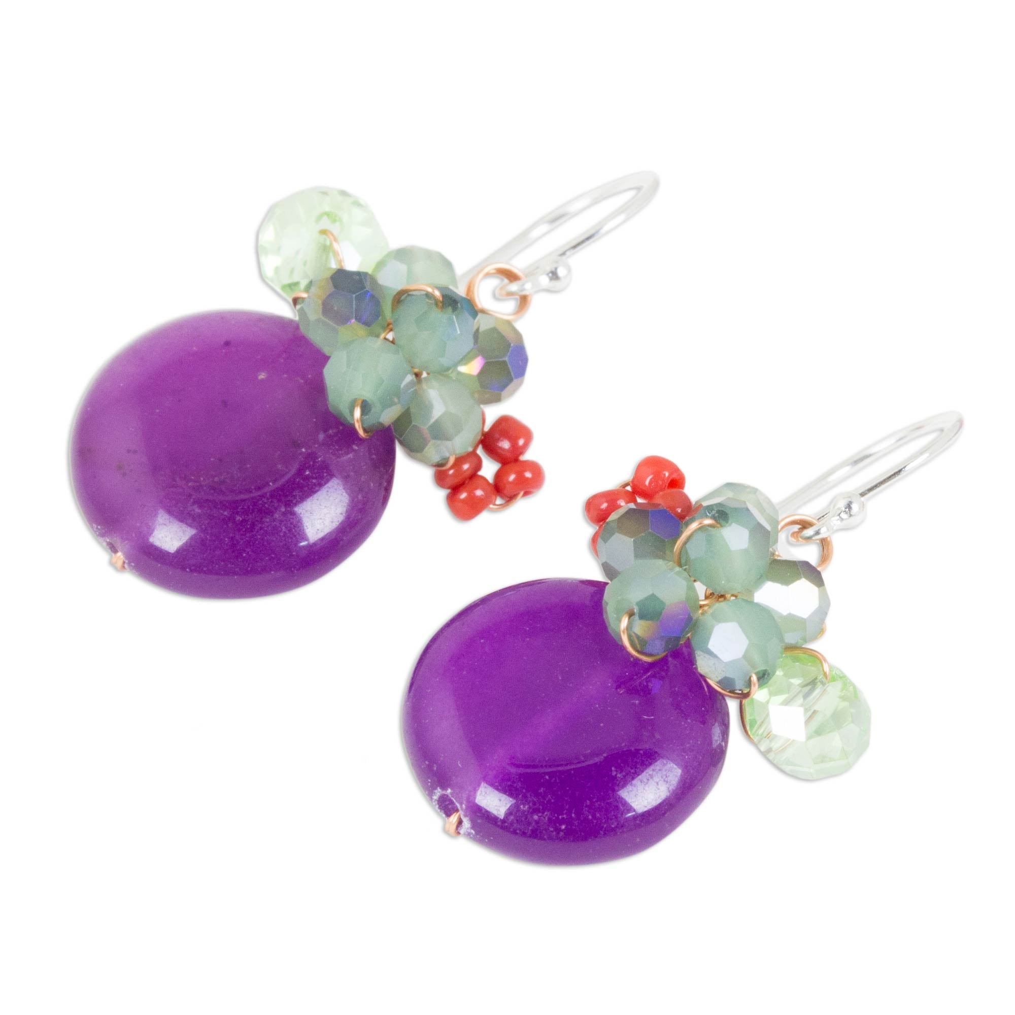 Premium Moonlight Garden Purple Quartz Dangle Earrings with Copper & Glass Beads