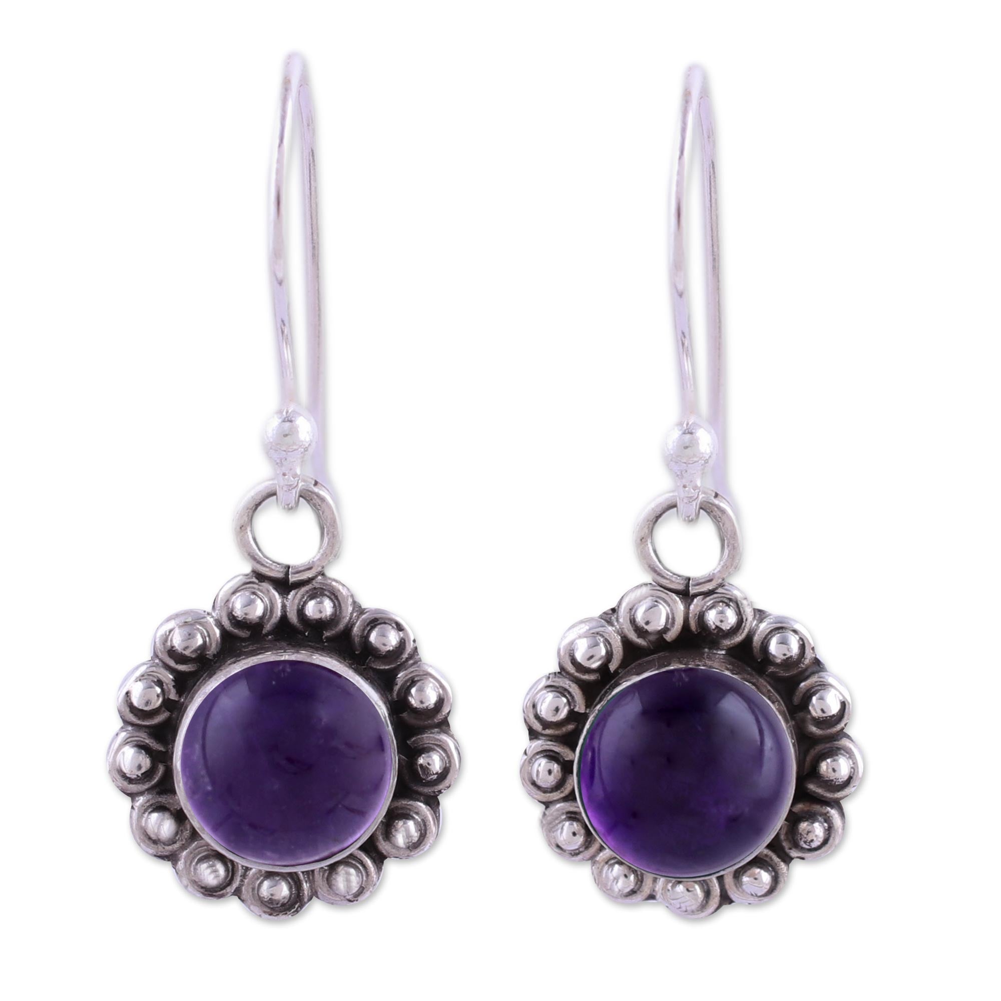 Premium Indian Amethyst Floral Dangle Earrings in Sterling Silver