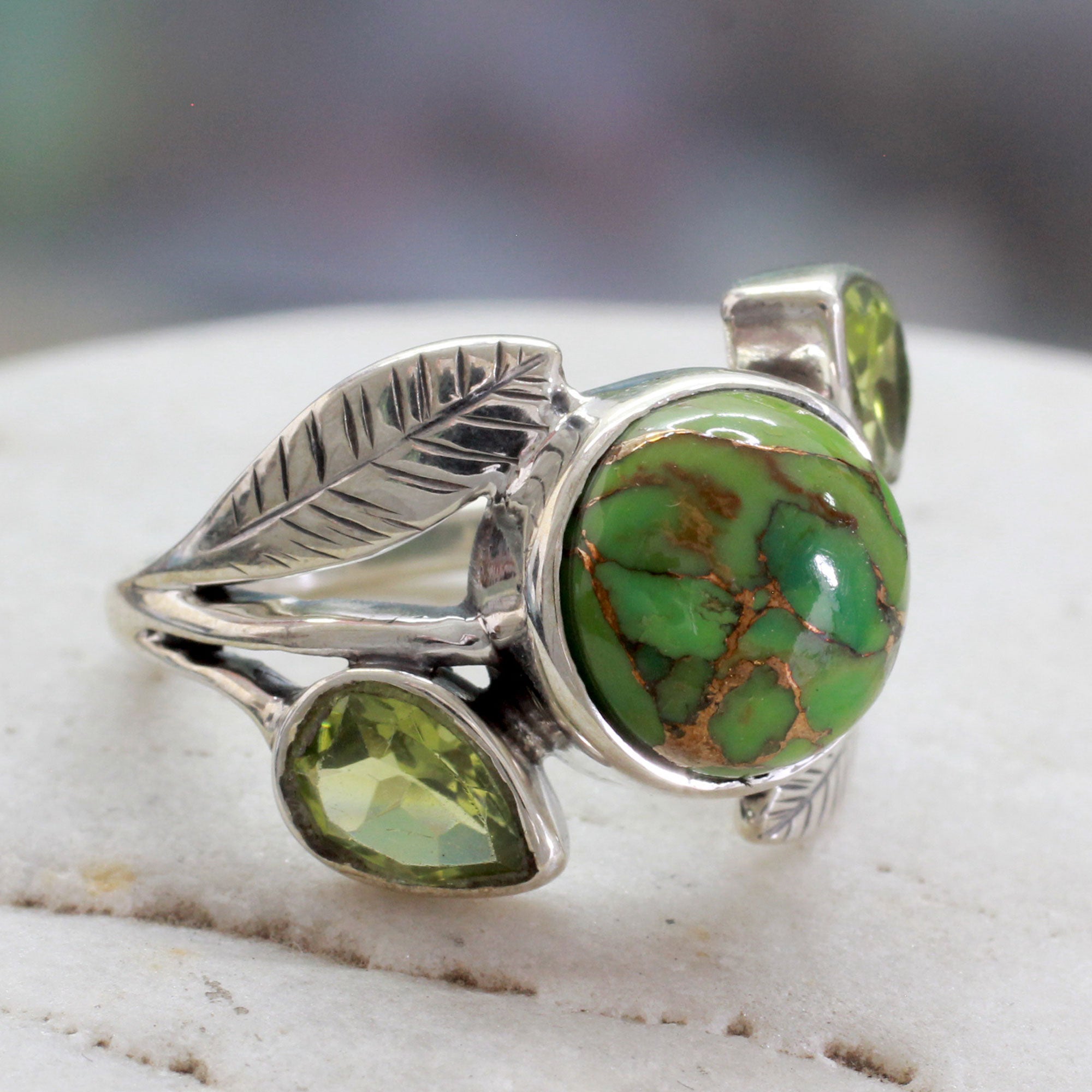 Premium Sterling Silver Green Ivy Cocktail Ring