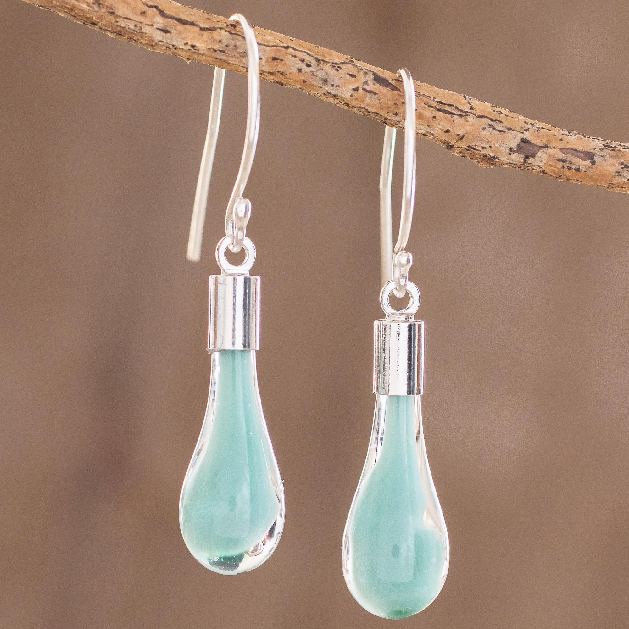 Premium Sky Lake Art Glass Dangle Earrings – Handcrafted in Costa Rica