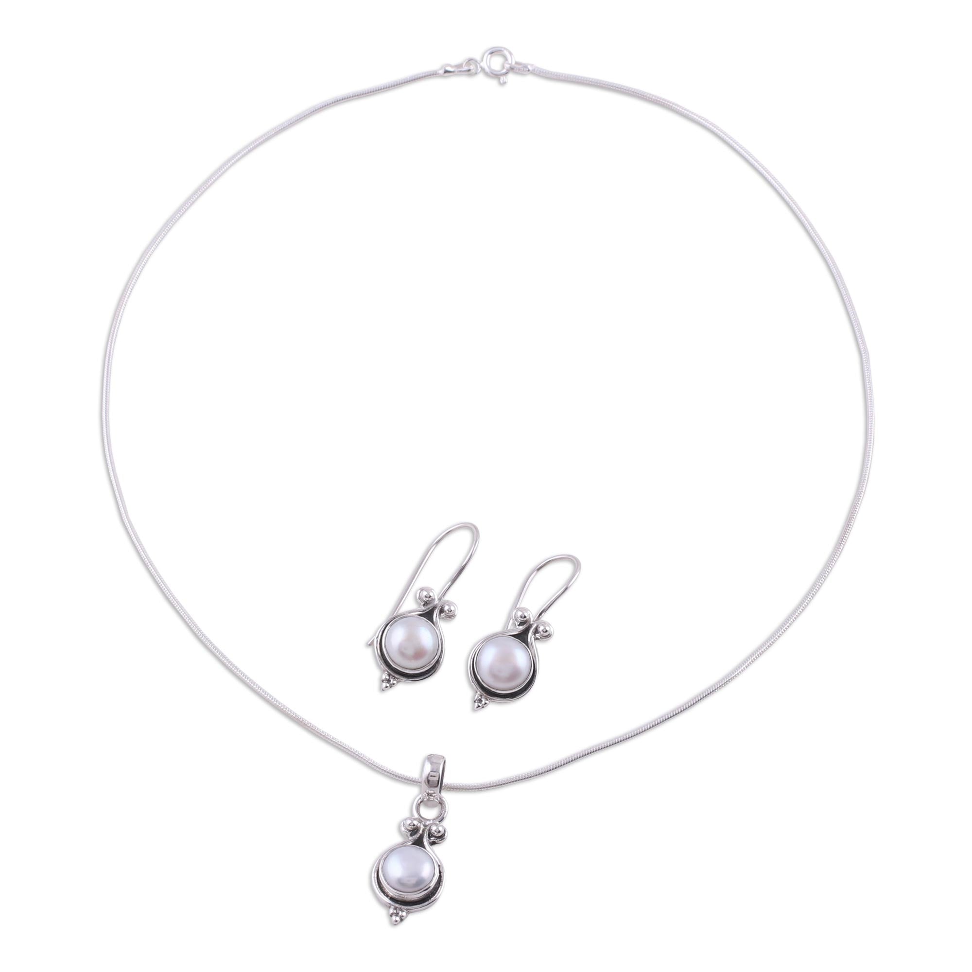 Premium Sterling Silver Pearl Bridal Jewelry Set - Handcrafted Elegance from India