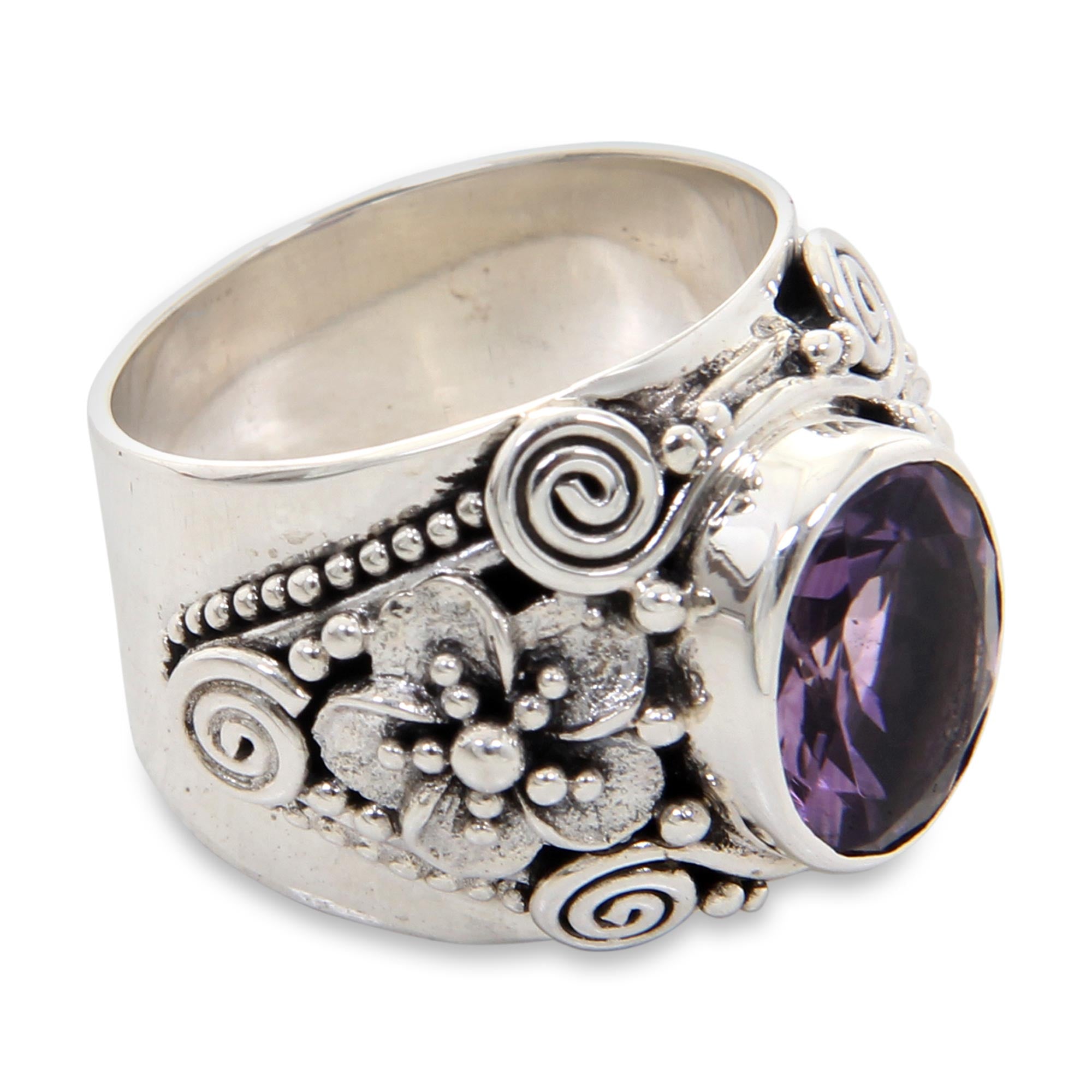 Premium Lilac Frangipani Amethyst Sterling Silver Ring - Ultimate Elegance