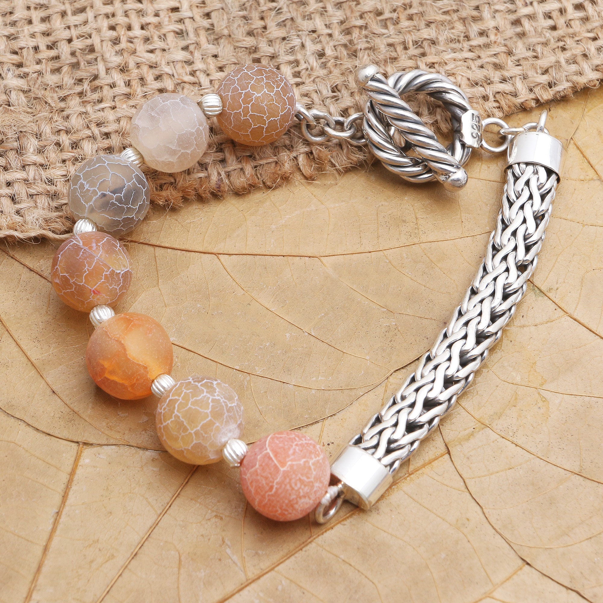 Premium Sensations Agate & Sterling Silver Beaded Bracelet – Unique Asymmetrical Design