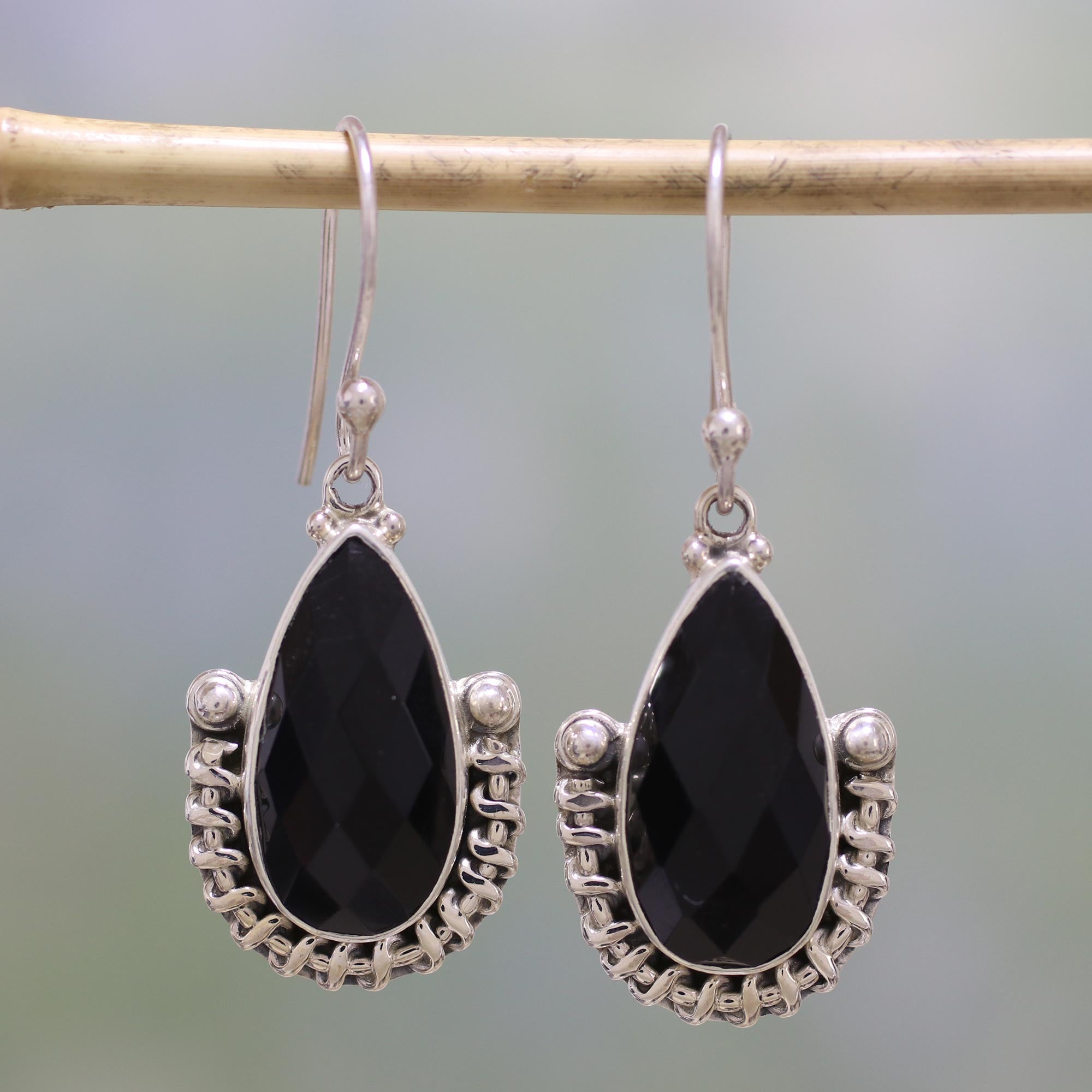 Premium Handmade Onyx and Sterling Silver Dangle Earrings - Magical Night Collection