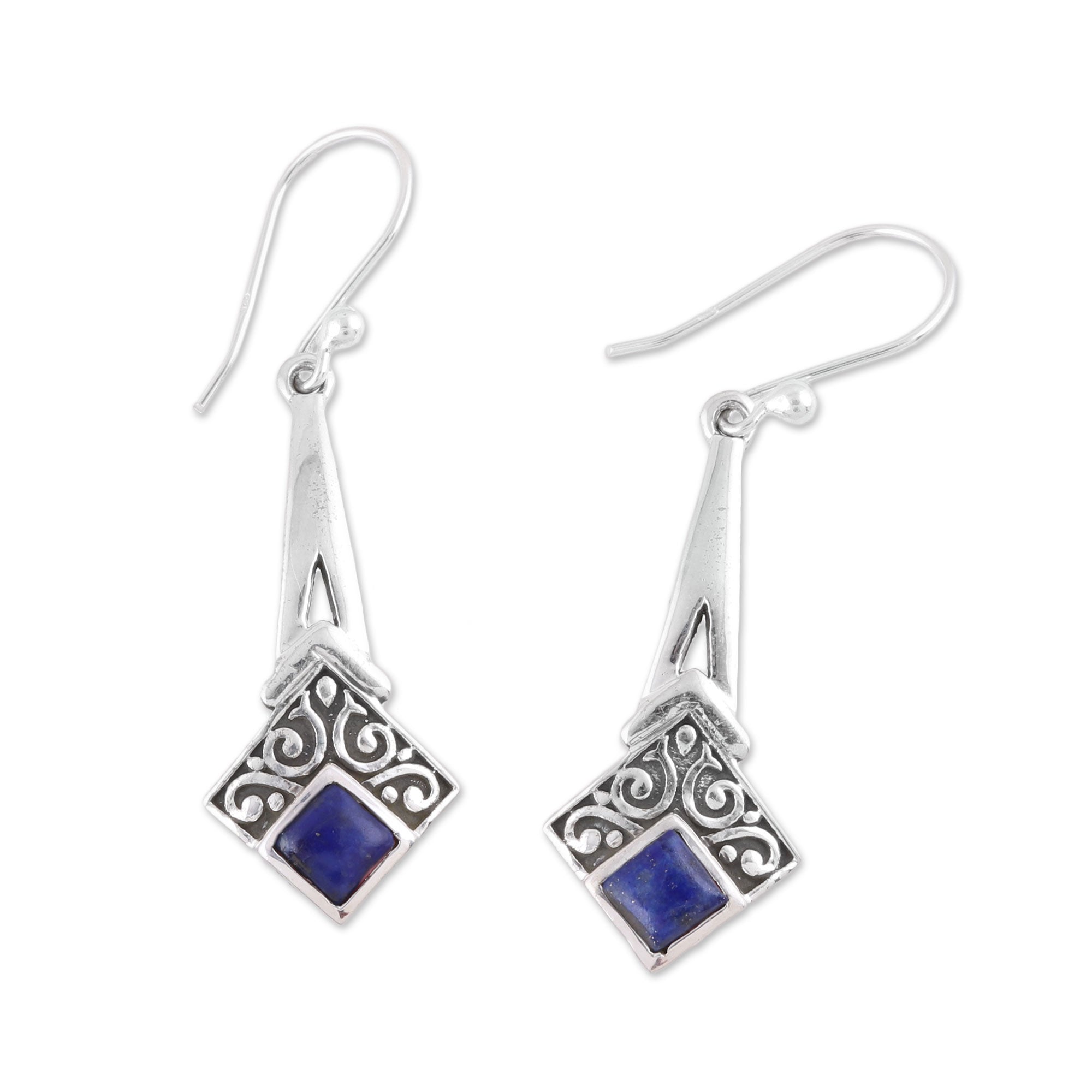 Premium Lapis Lazuli Sterling Silver Dangle Earrings - Handcrafted in India