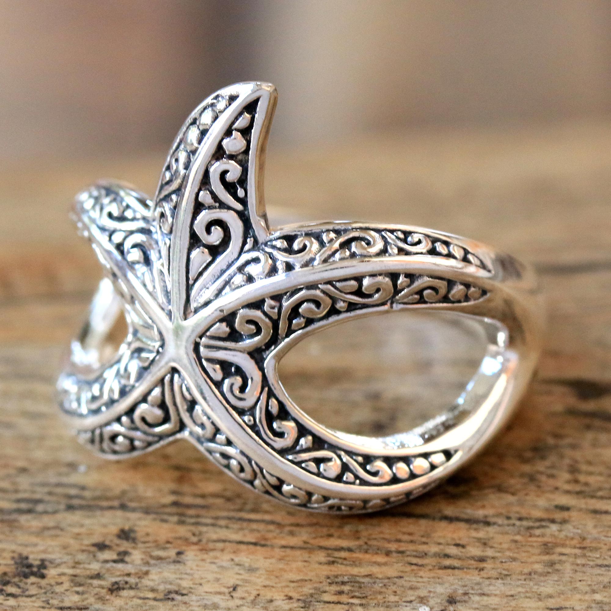 Premium Bali Starfish Sterling Silver Cocktail Ring