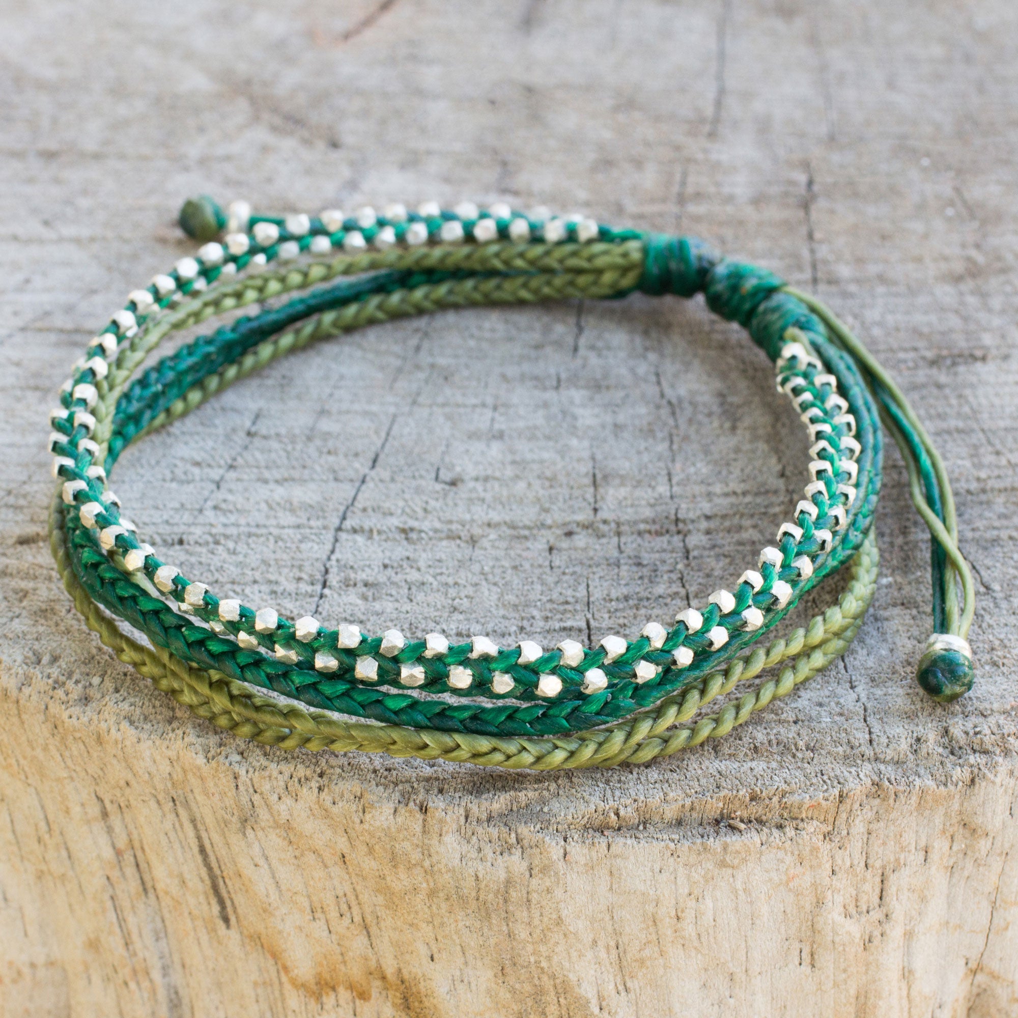 Premium Handcrafted Green Cord Bracelet with 950 Silver Beads