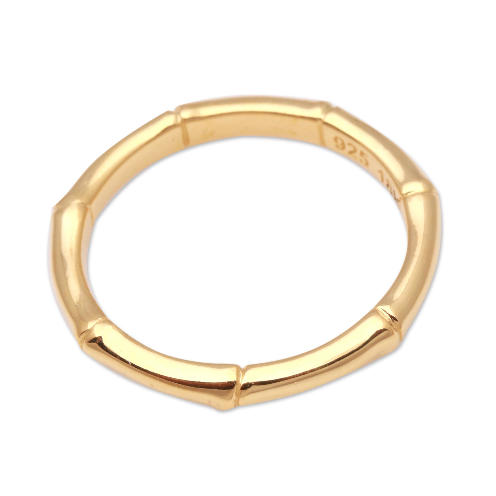 Premium Bamboo Motif Gold-Plated Silver Ring - Artisan Crafted