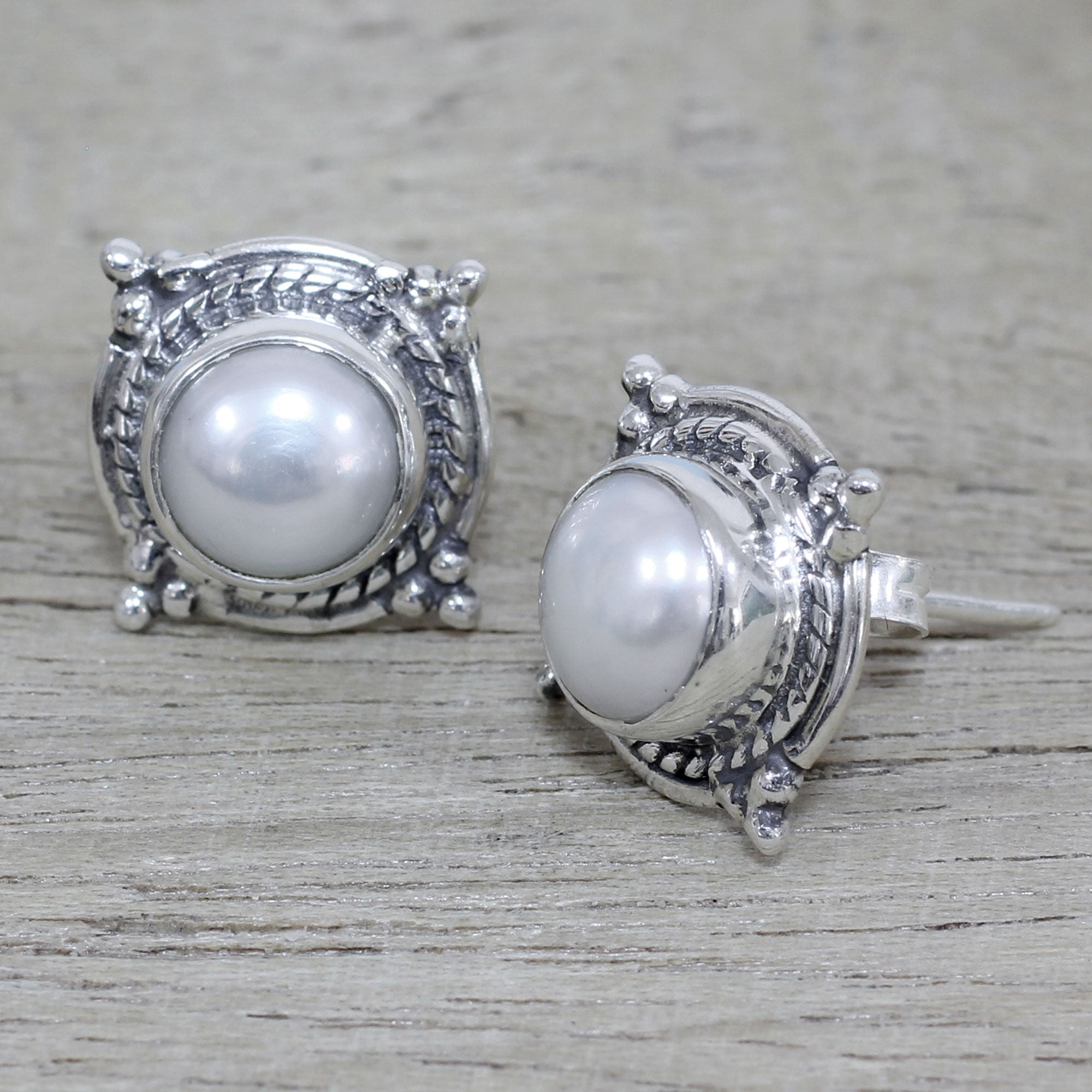 Premium Morning Crowns Cultured Pearl & Sterling Silver Earrings - Elegant Indian Design