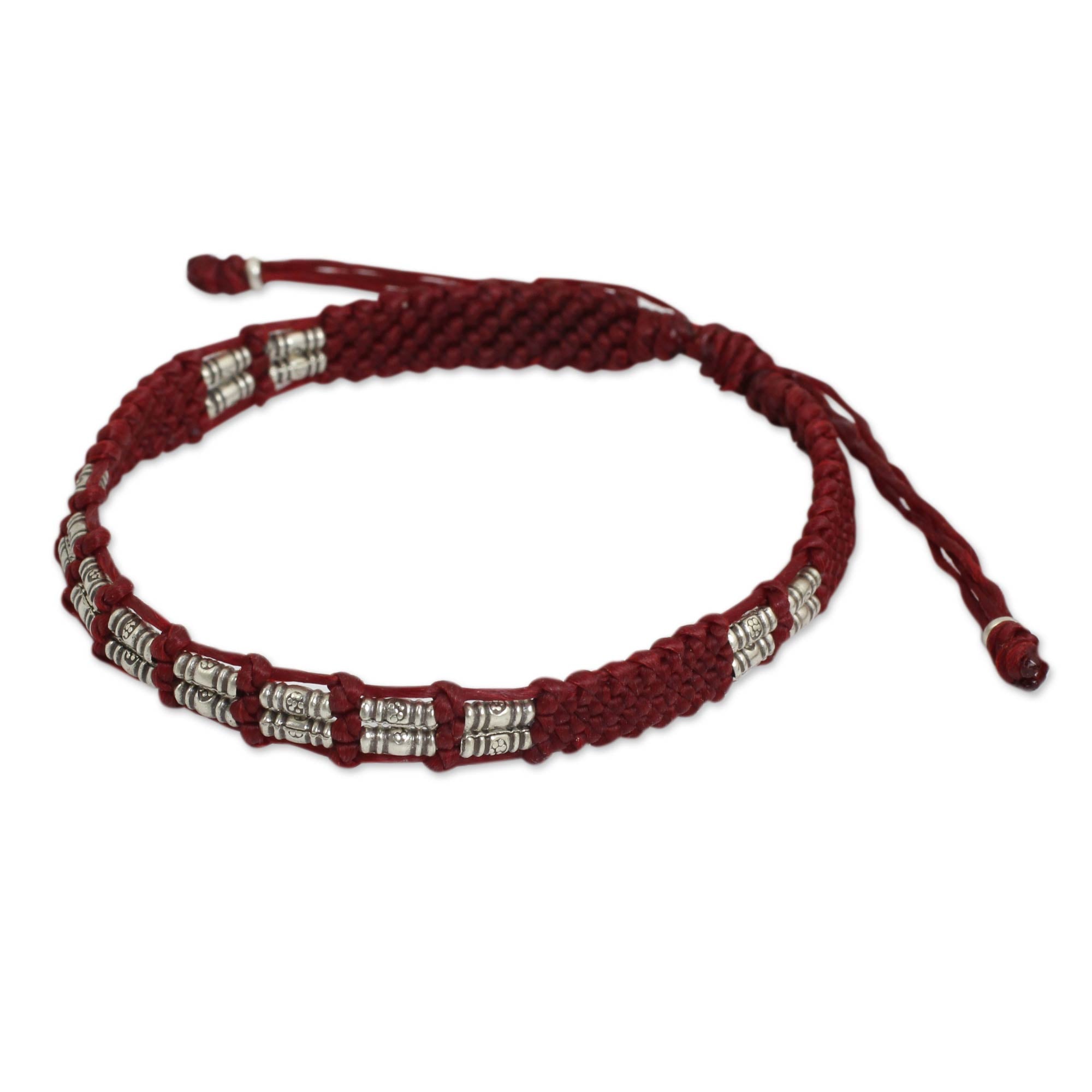 Premium Red Thai Braided Bracelet with 950 Silver Beads - Handcrafted Elegance