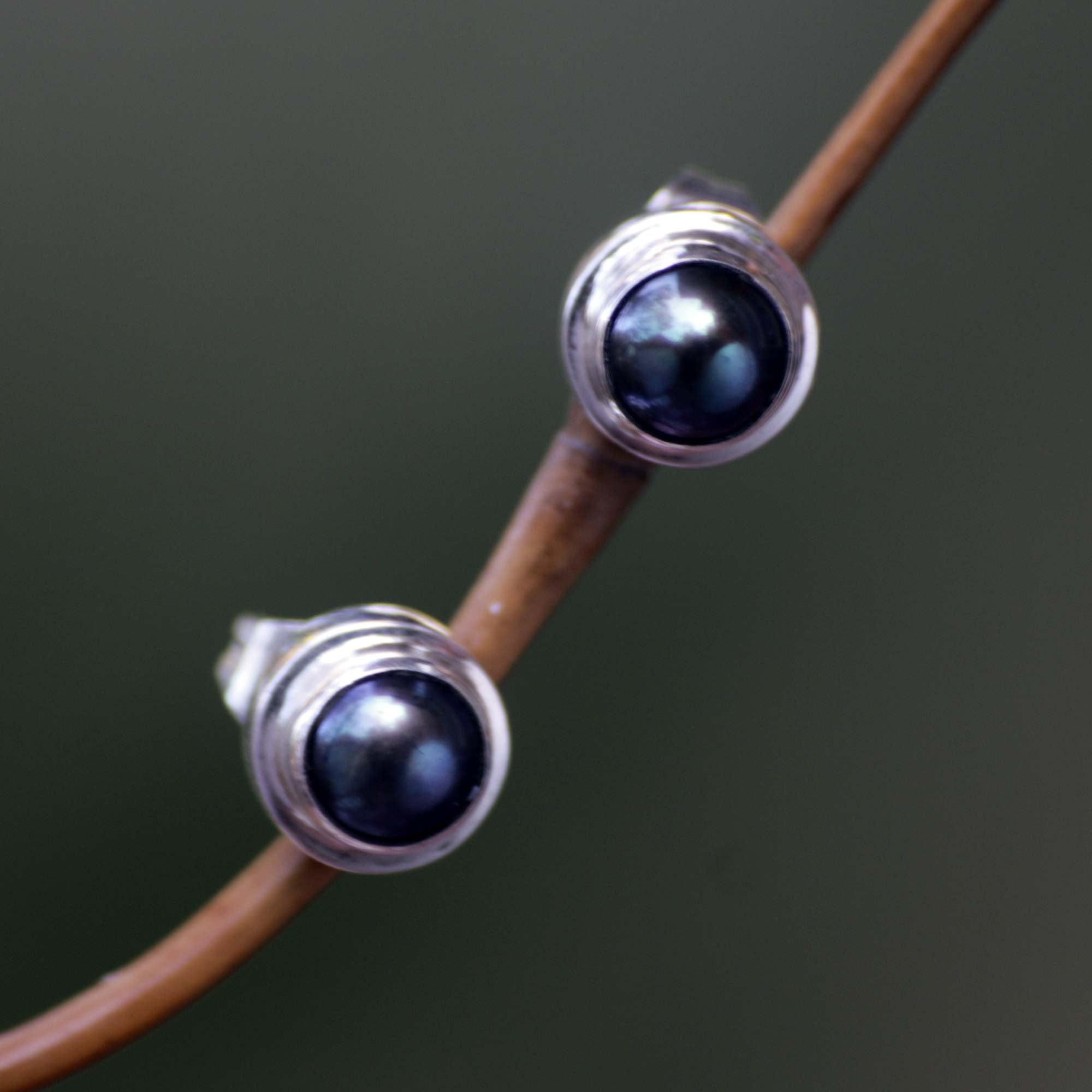 Premium Eclipsed Moon Handmade Sterling Silver Earrings with Gray Pearls