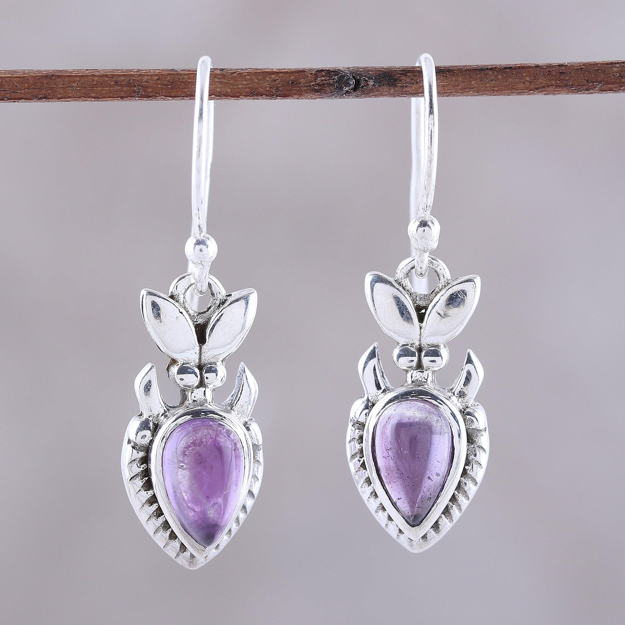 Premium Teardrop Amethyst Dangle Earrings in Sterling Silver