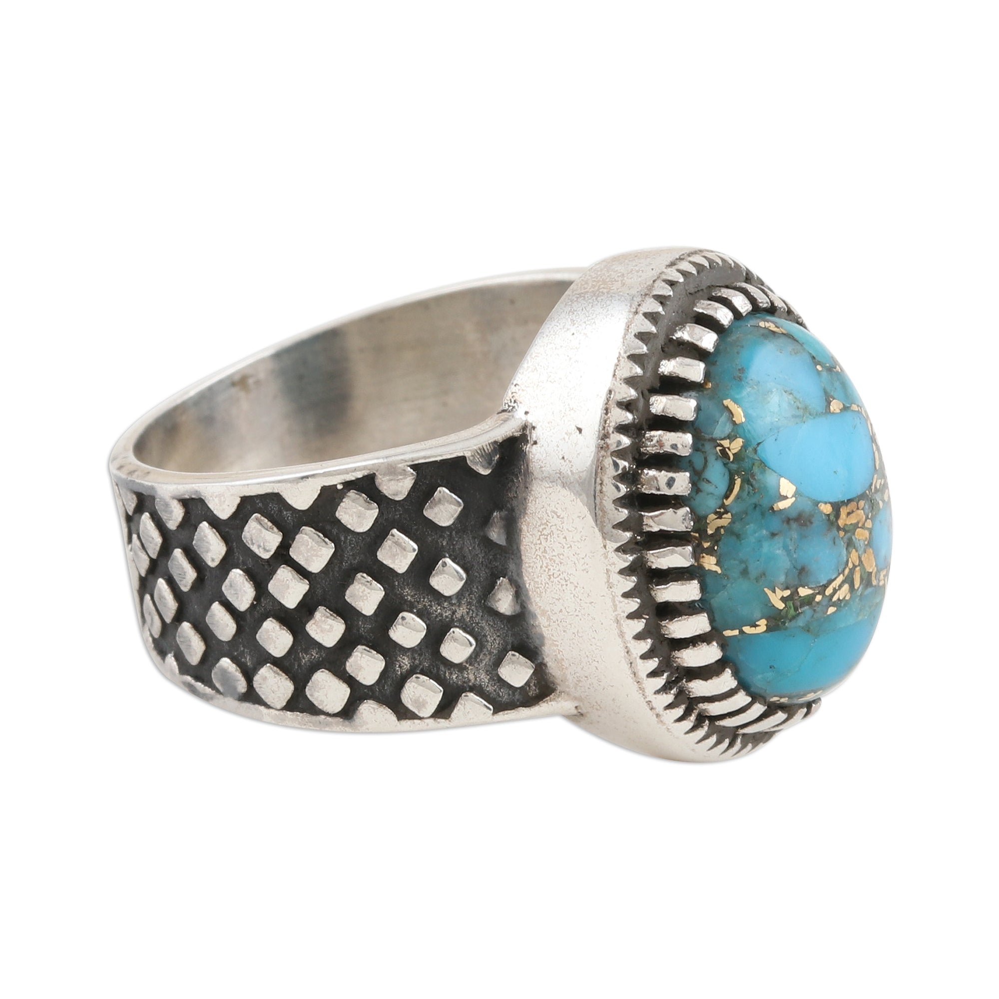 Premium Majestic Allure Composite Turquoise & Sterling Silver Men's Ring