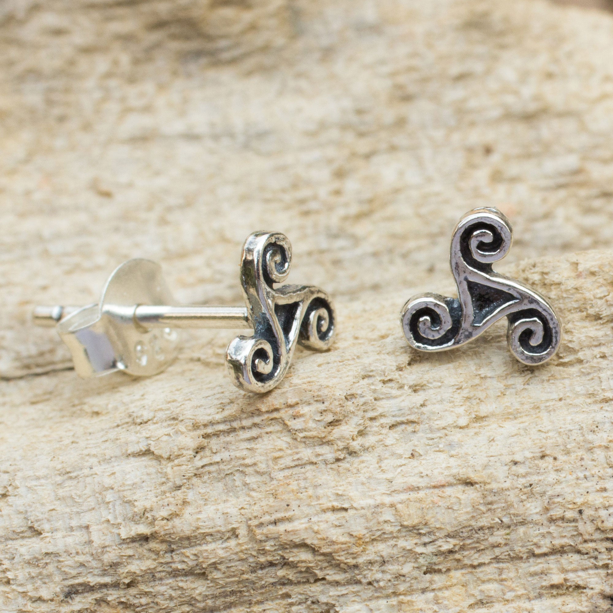 Premium Celtic Spiral Stud Earrings - Handmade Sterling Silver