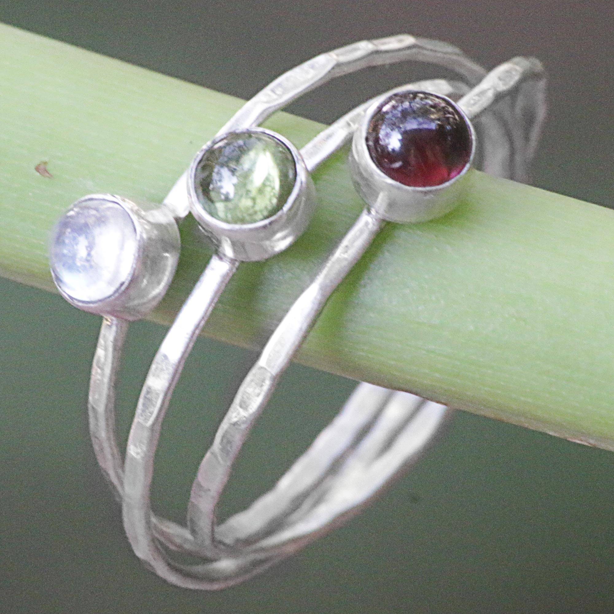 Premium Sterling Silver Trio Gemstone Cocktail Ring