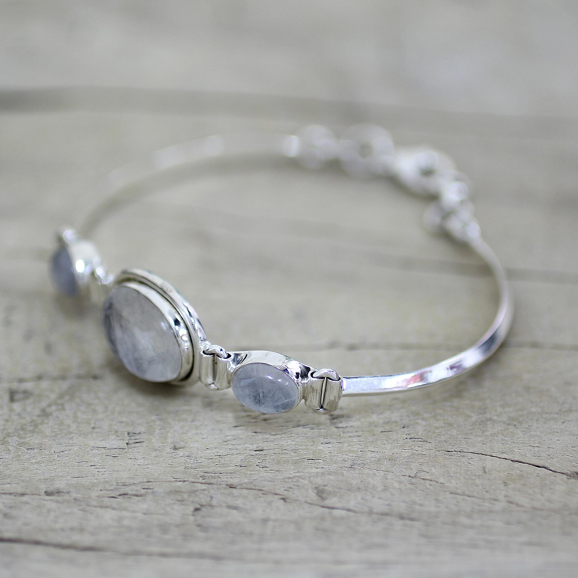 Premium Icy Rainbow Moonstone Sterling Silver Bracelet