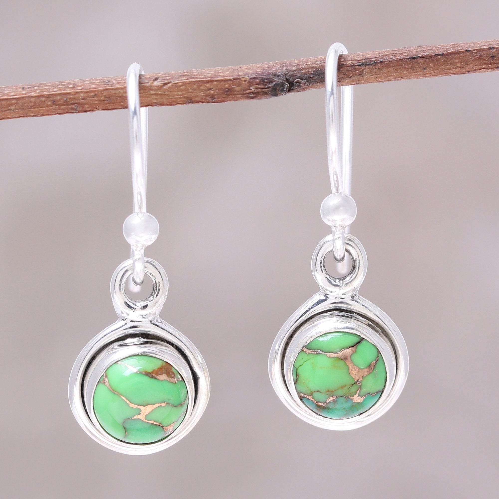 Premium Sterling Silver Green Turquoise Moon Dangle Earrings